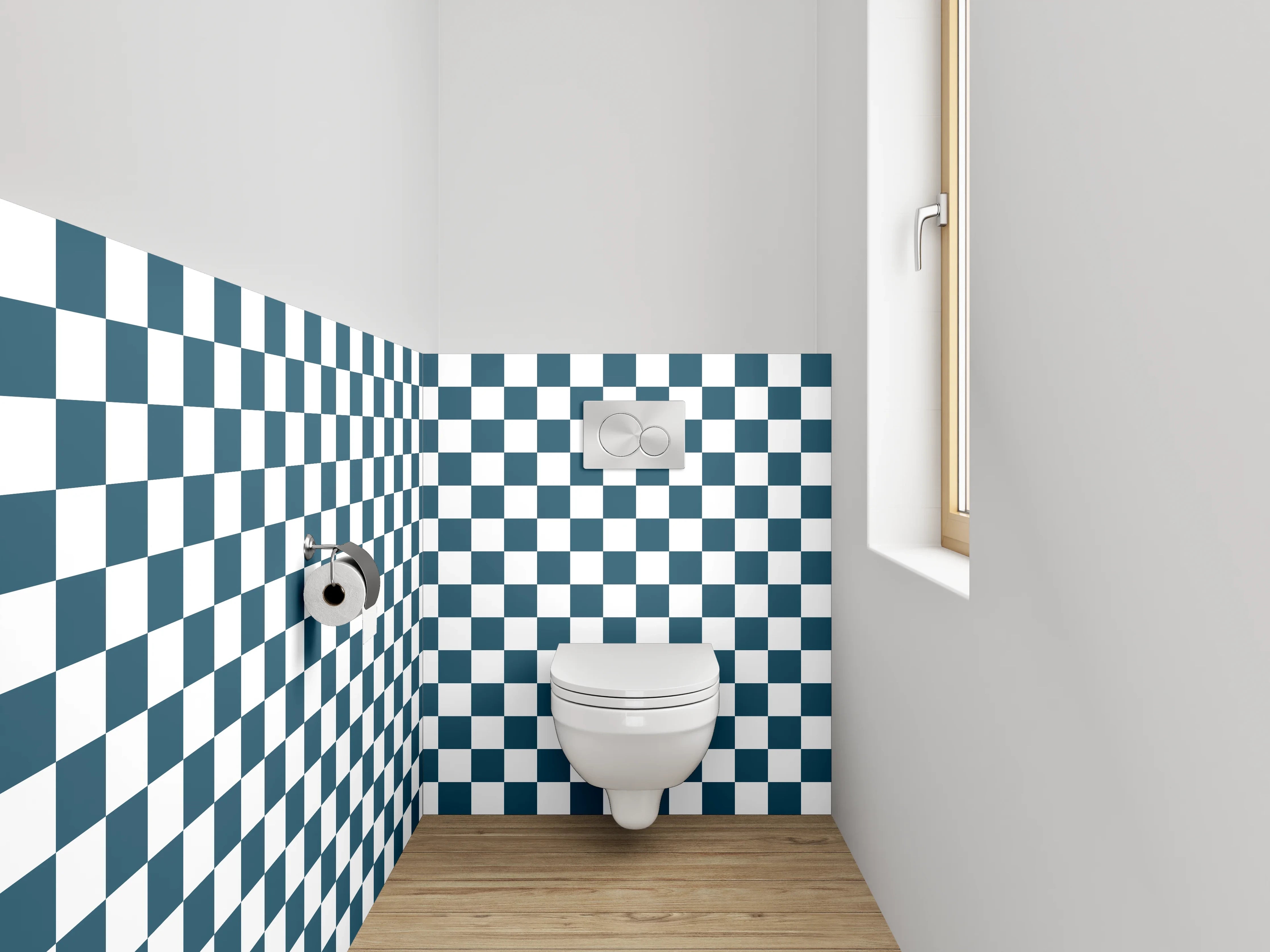 WC-Rückwand - Klassisches Kachelmuster in Blau-Weiß