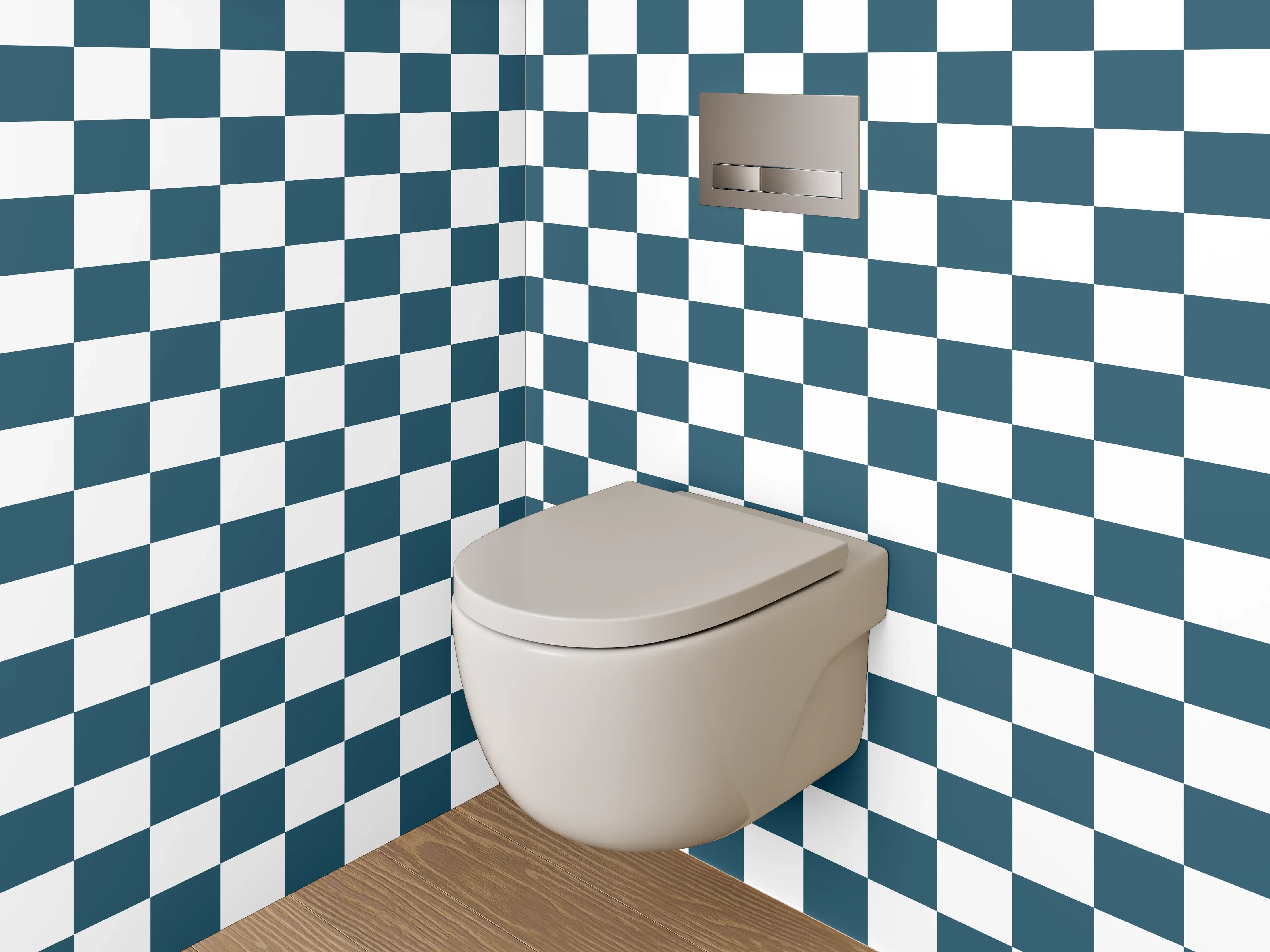 WC-Rückwand - Klassisches Kachelmuster in Blau-Weiß
