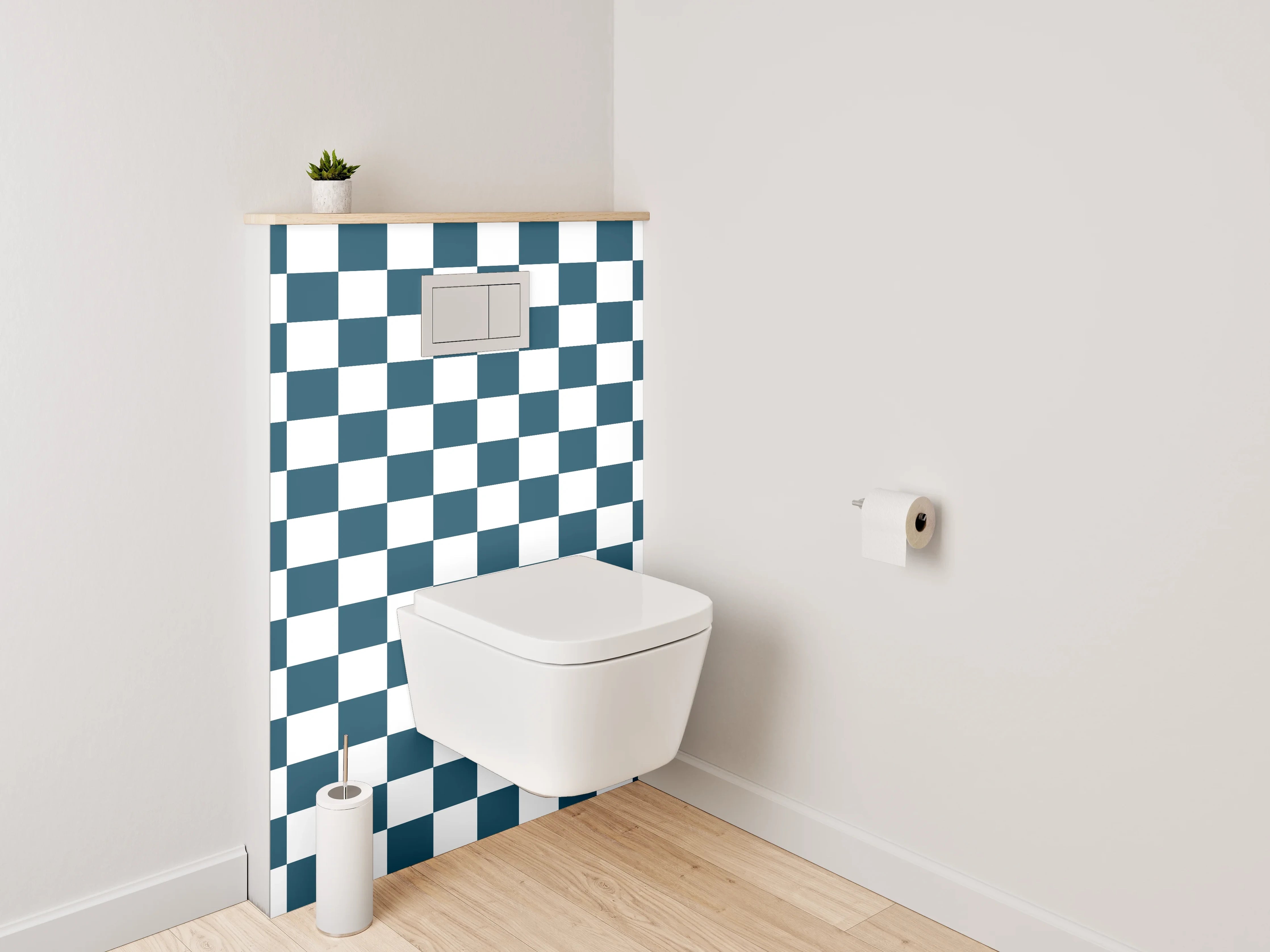 WC-Rückwand - Klassisches Kachelmuster in Blau-Weiß