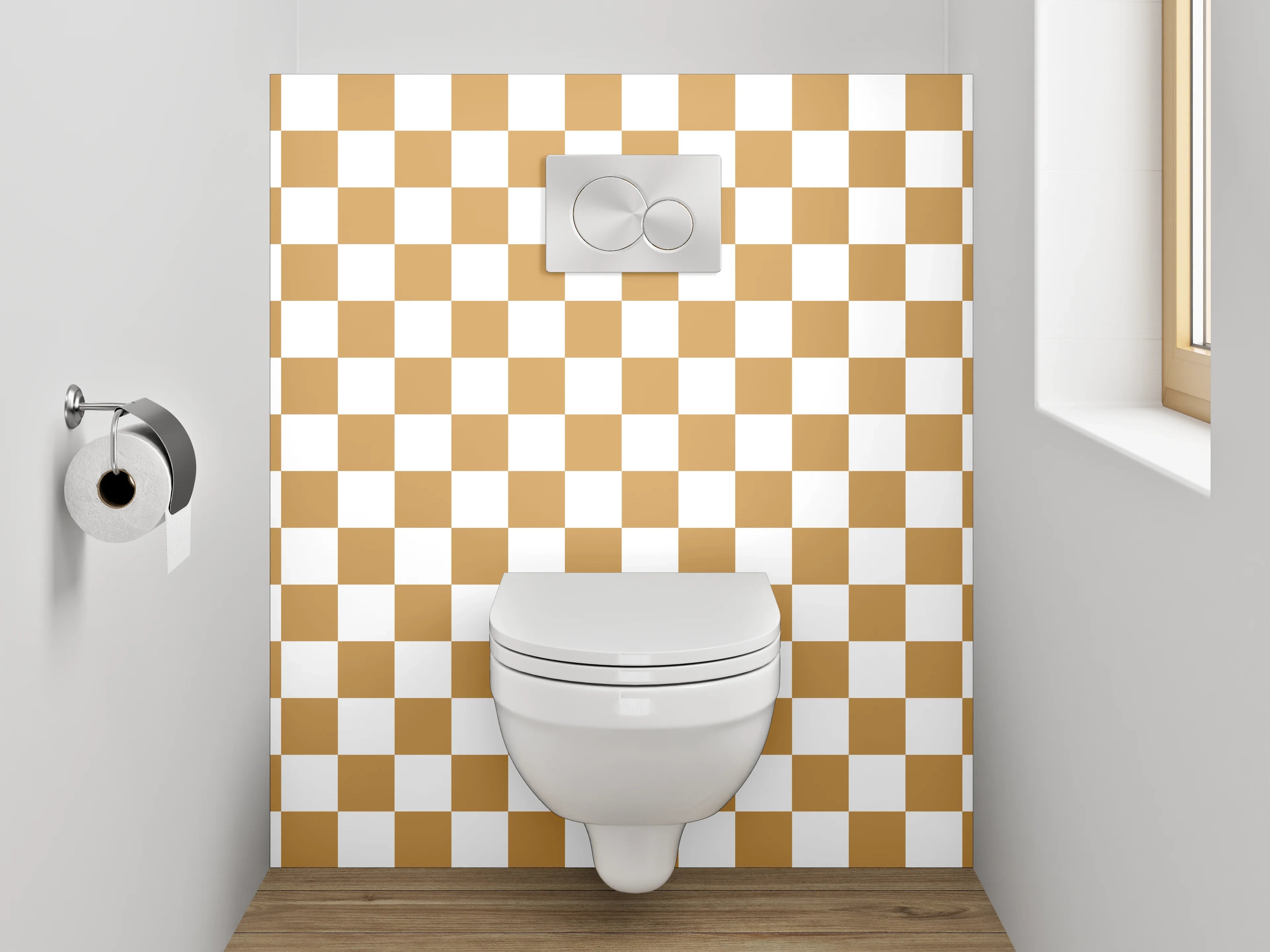 WC-Rückwand - Klassisches Karo-Muster Braun Weiß