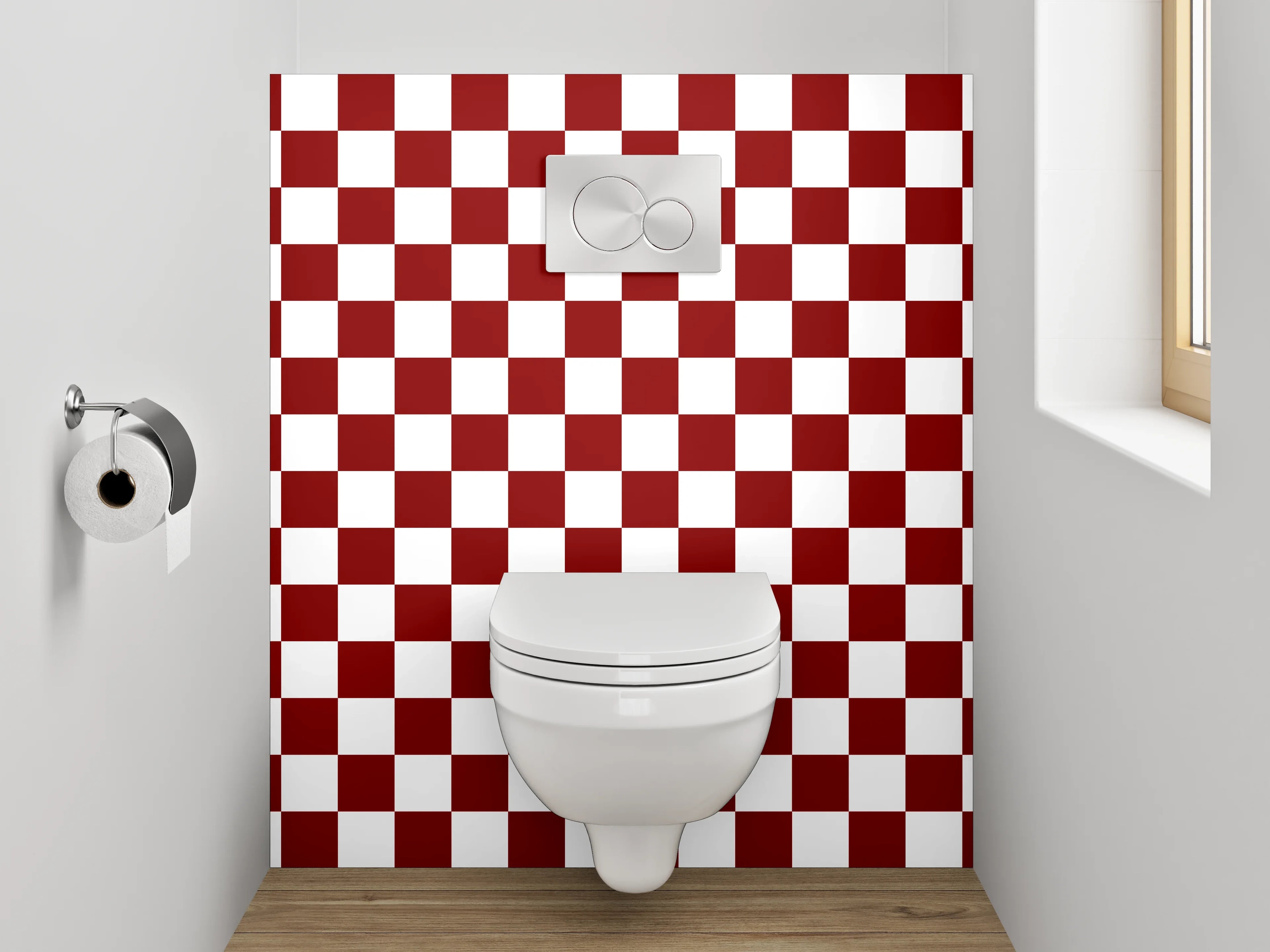 WC-Rückwand - Klassisches Schachbrettmuster Rot-Weiß