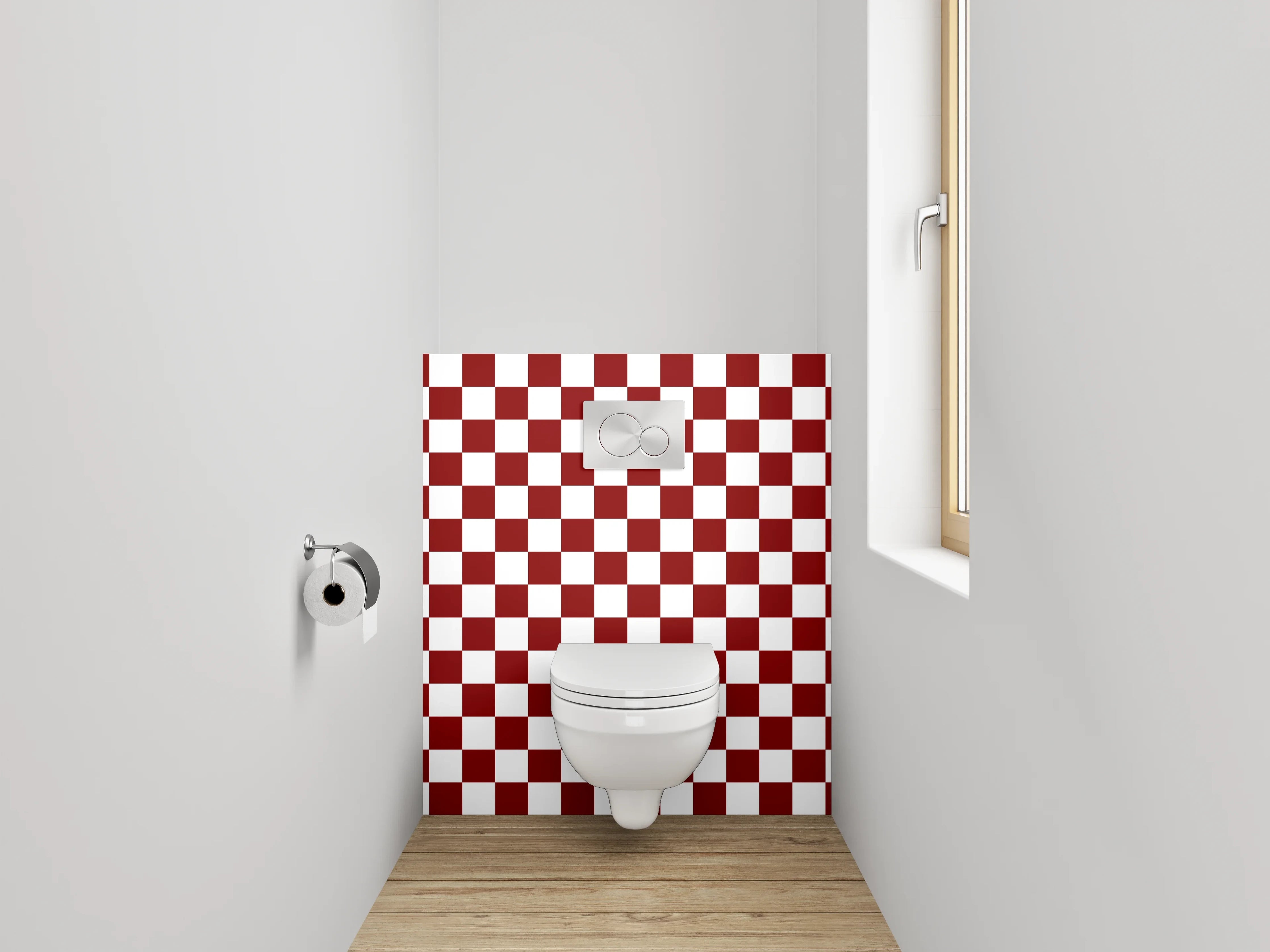 WC-Rückwand - Klassisches Schachbrettmuster Rot-Weiß