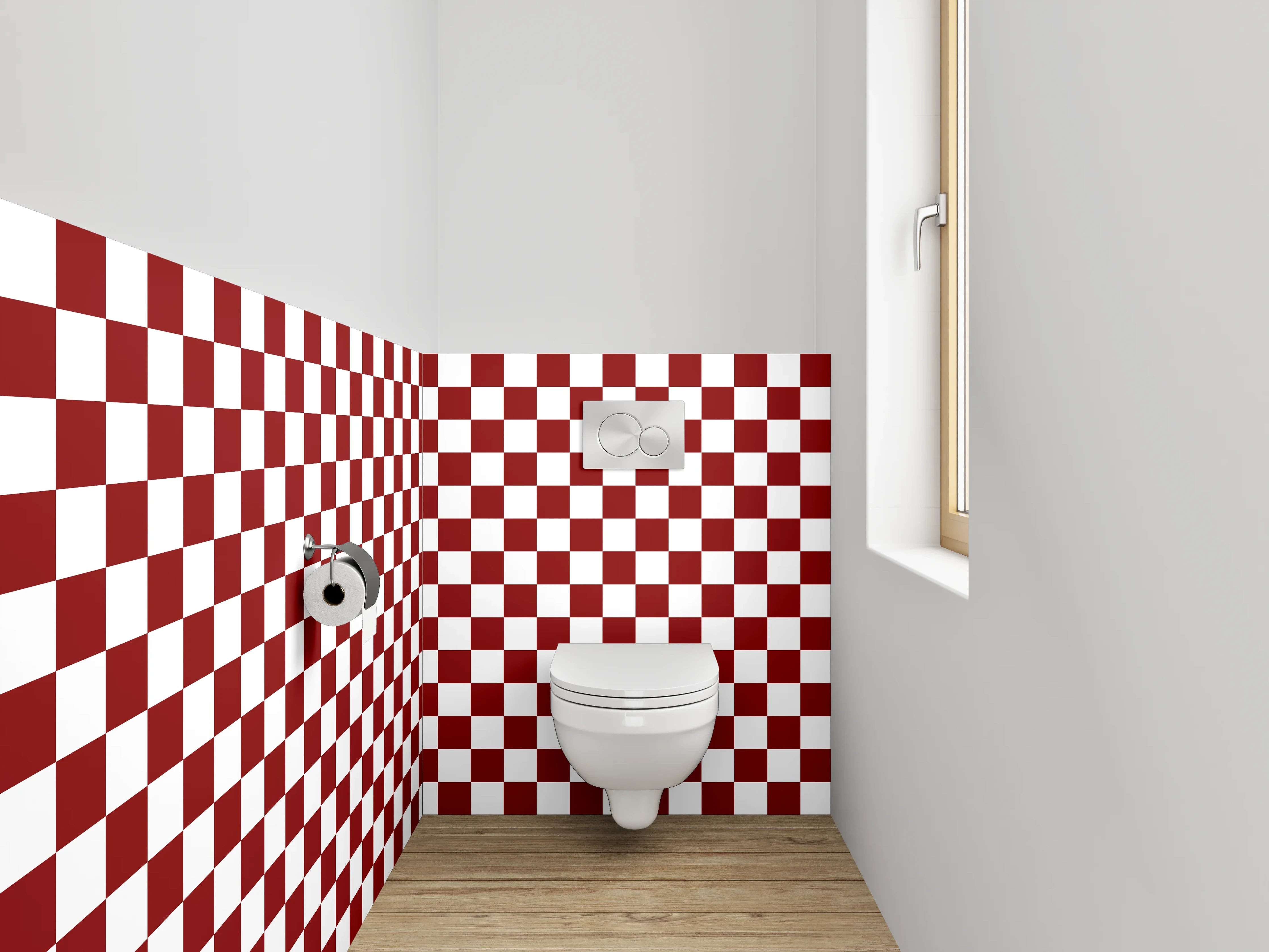 WC-Rückwand - Klassisches Schachbrettmuster Rot-Weiß