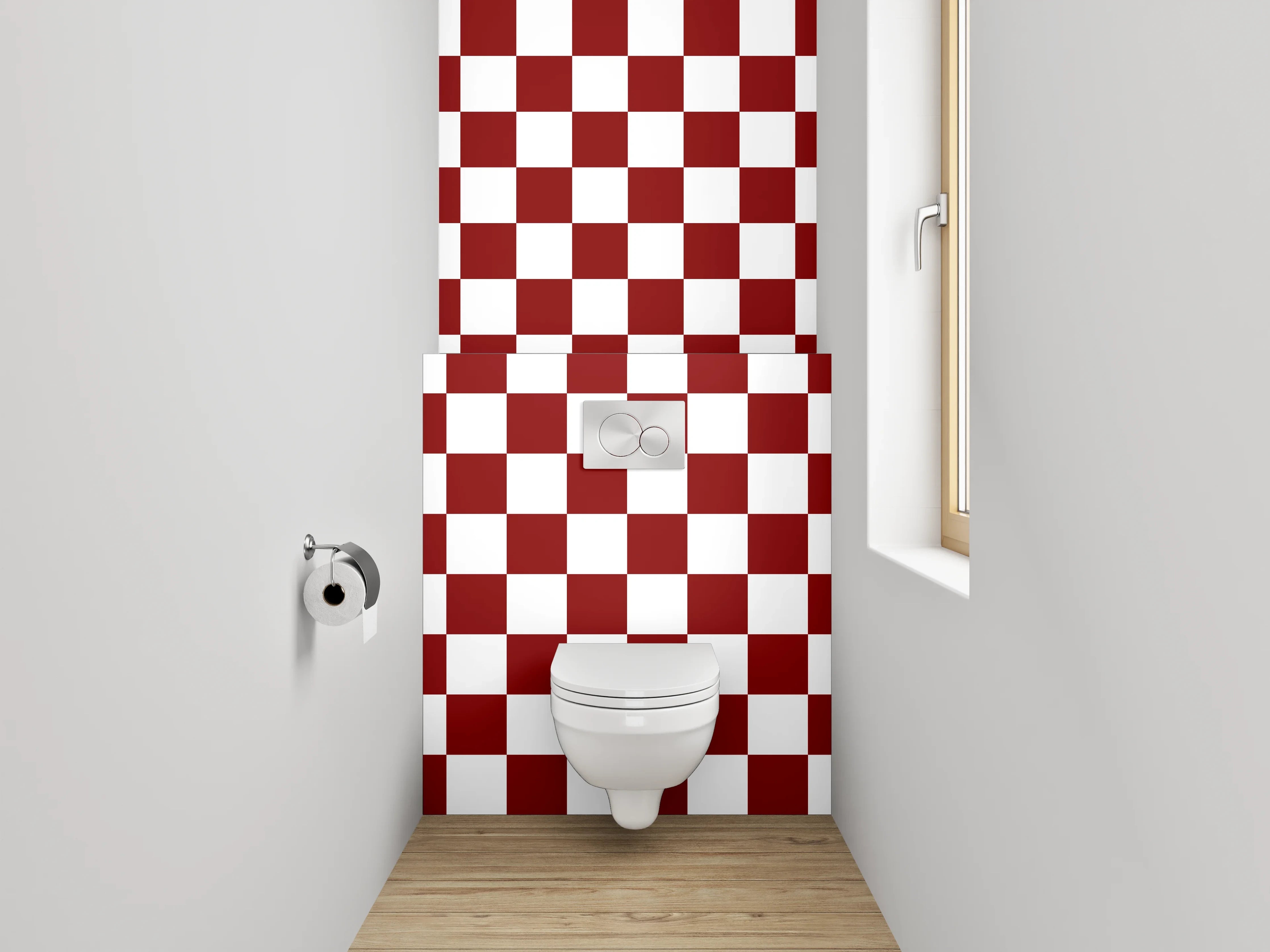 WC-Rückwand - Klassisches Schachbrettmuster Rot-Weiß