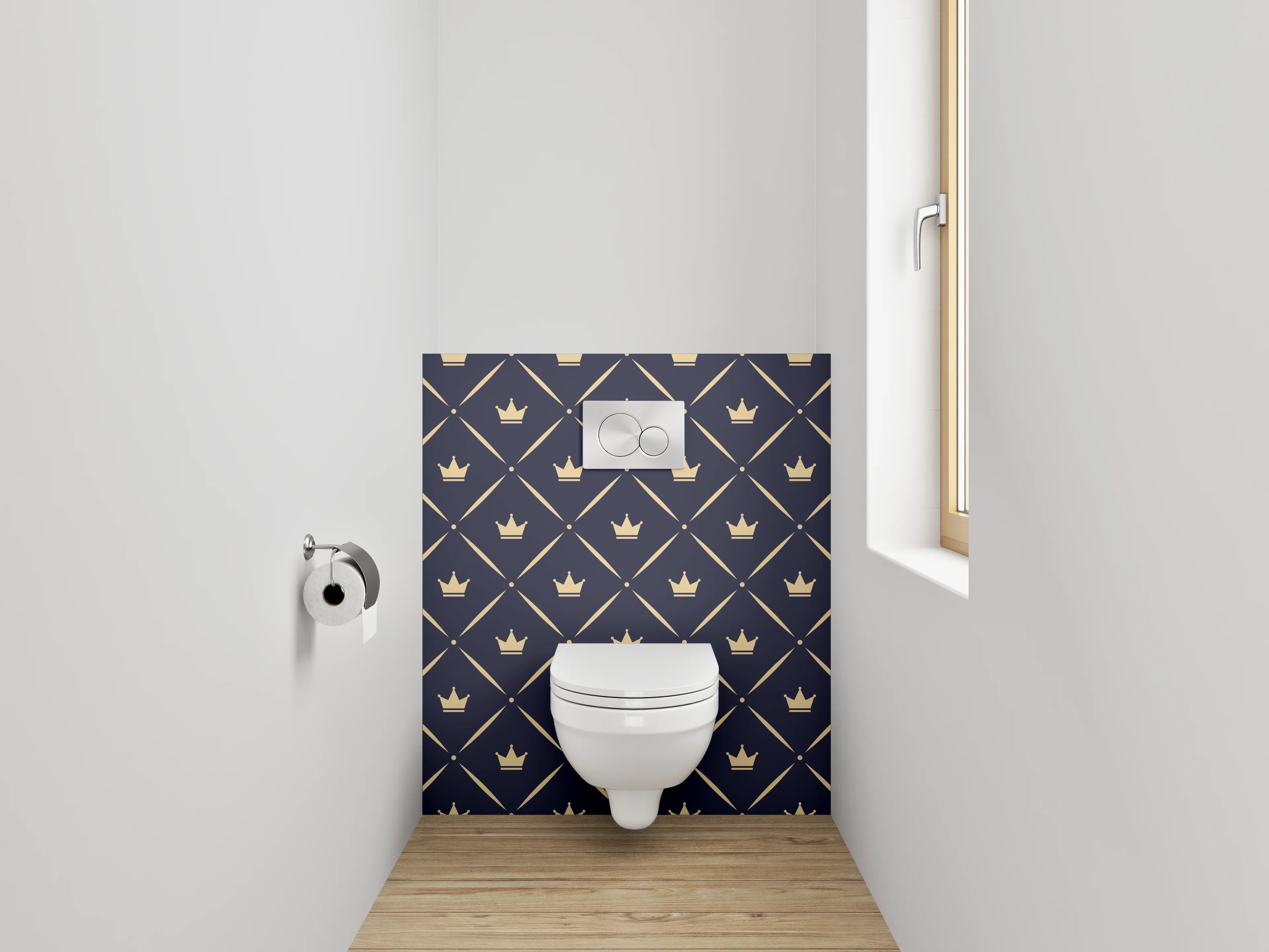 WC-Rückwand - Königliches Kronenmuster Blau Gold