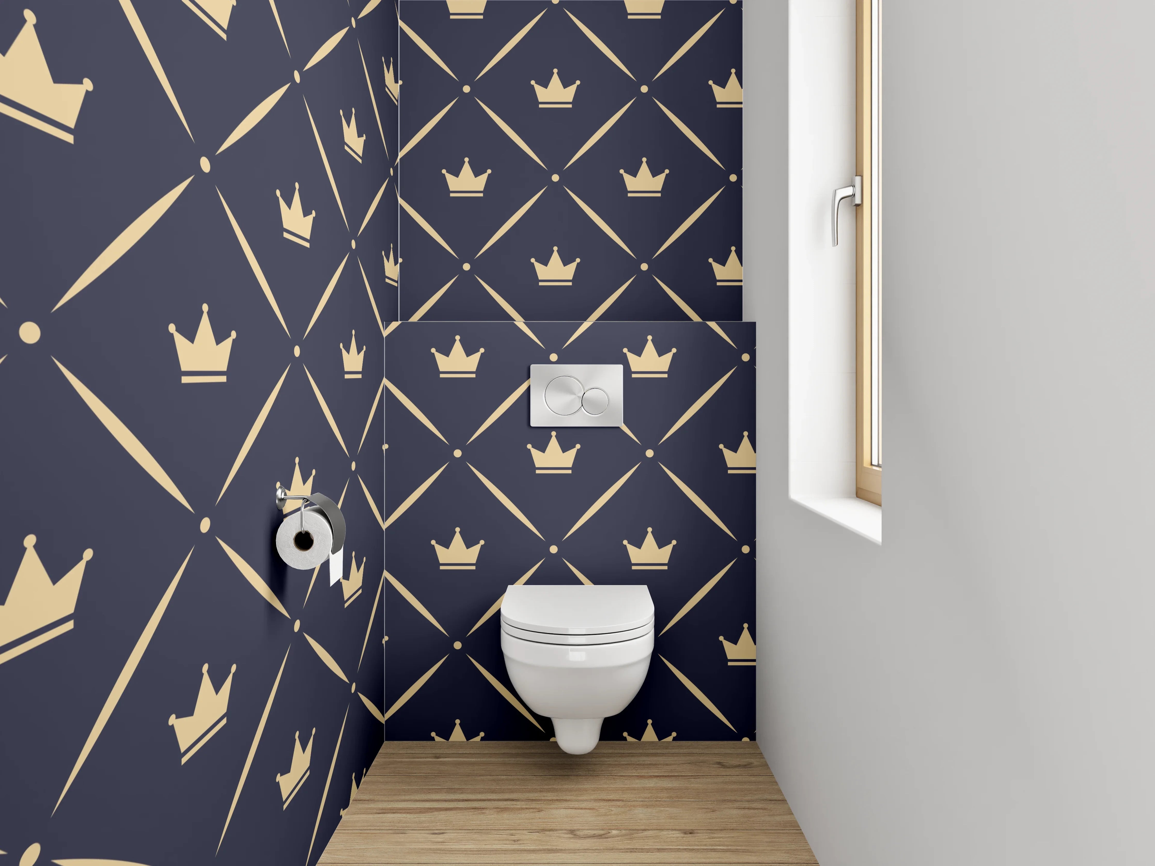 WC-Rückwand - Königliches Kronenmuster Blau Gold