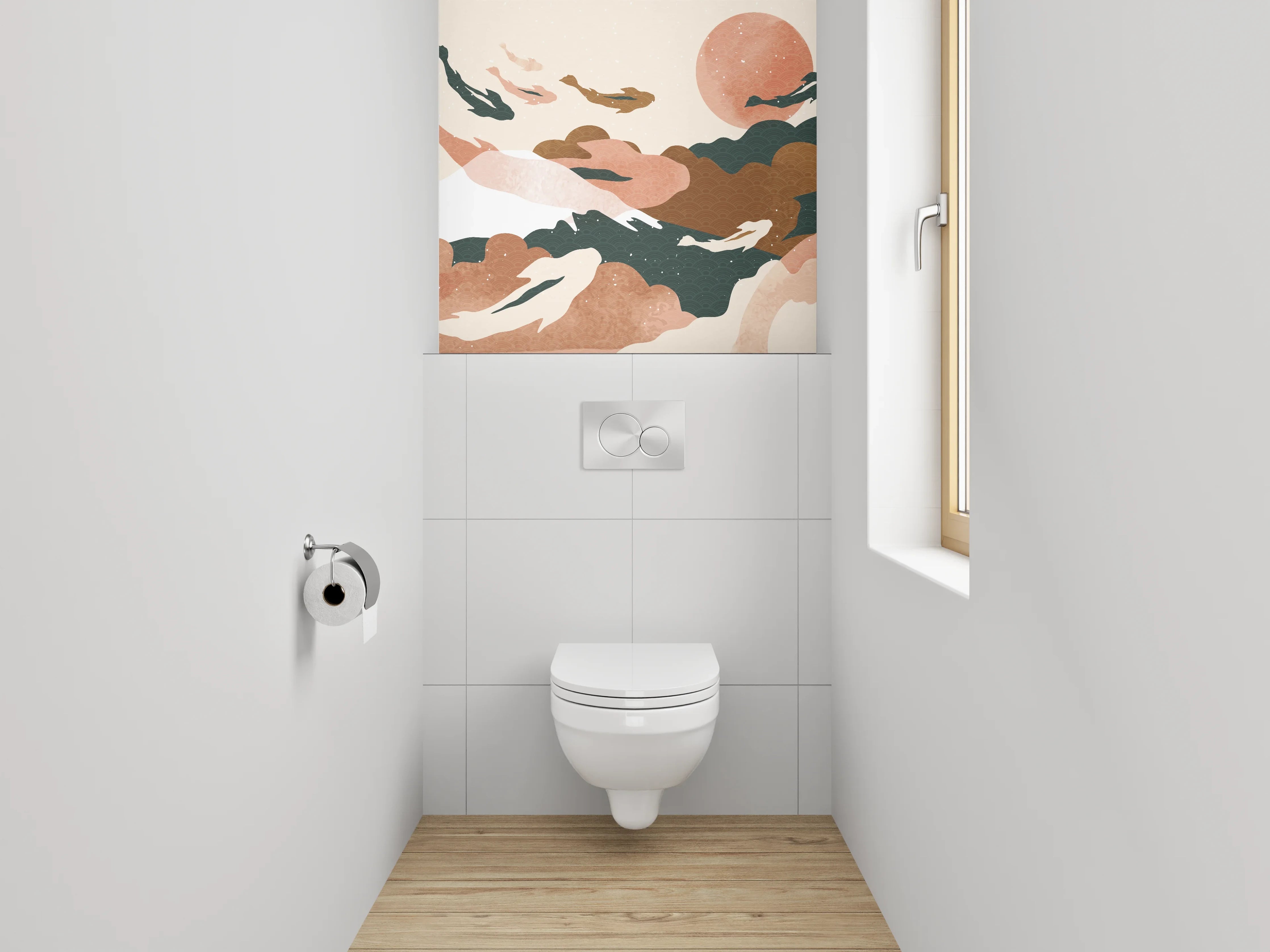 WC-Rückwand - Koi Aquarell Sonnenuntergang Illustration
