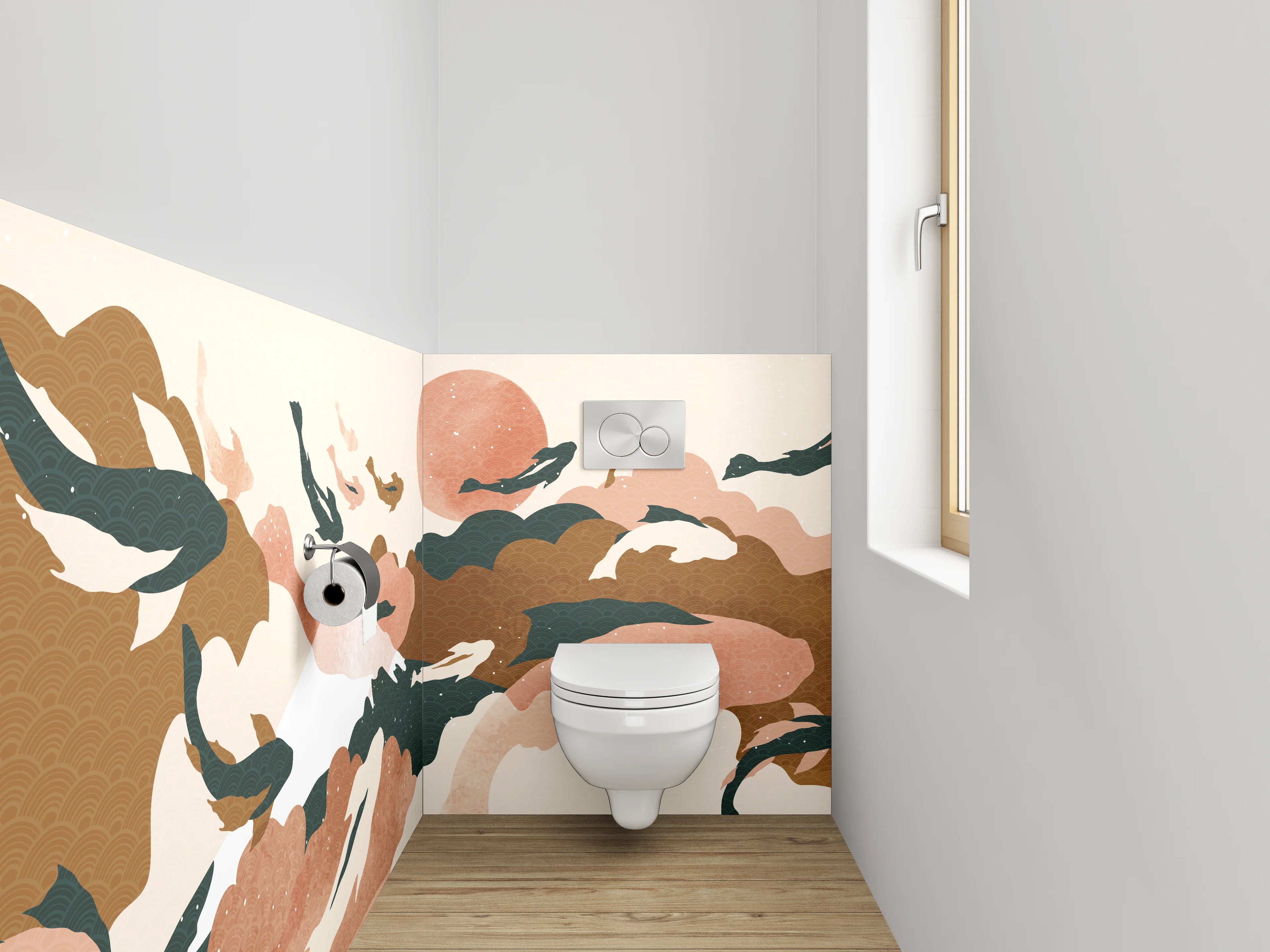 WC-Rückwand - Koi Aquarell Sonnenuntergang Illustration