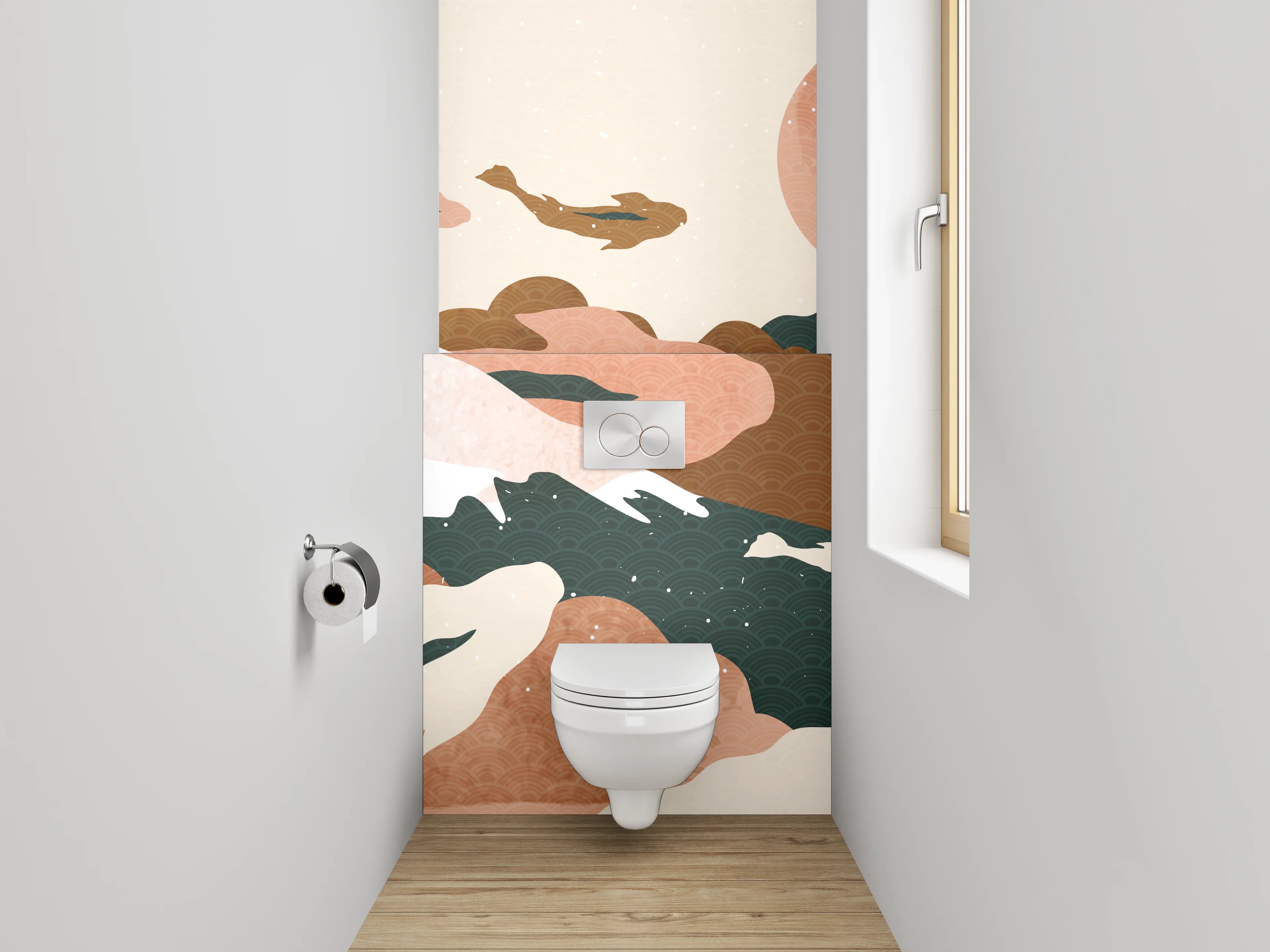 WC-Rückwand - Koi Aquarell Sonnenuntergang Illustration