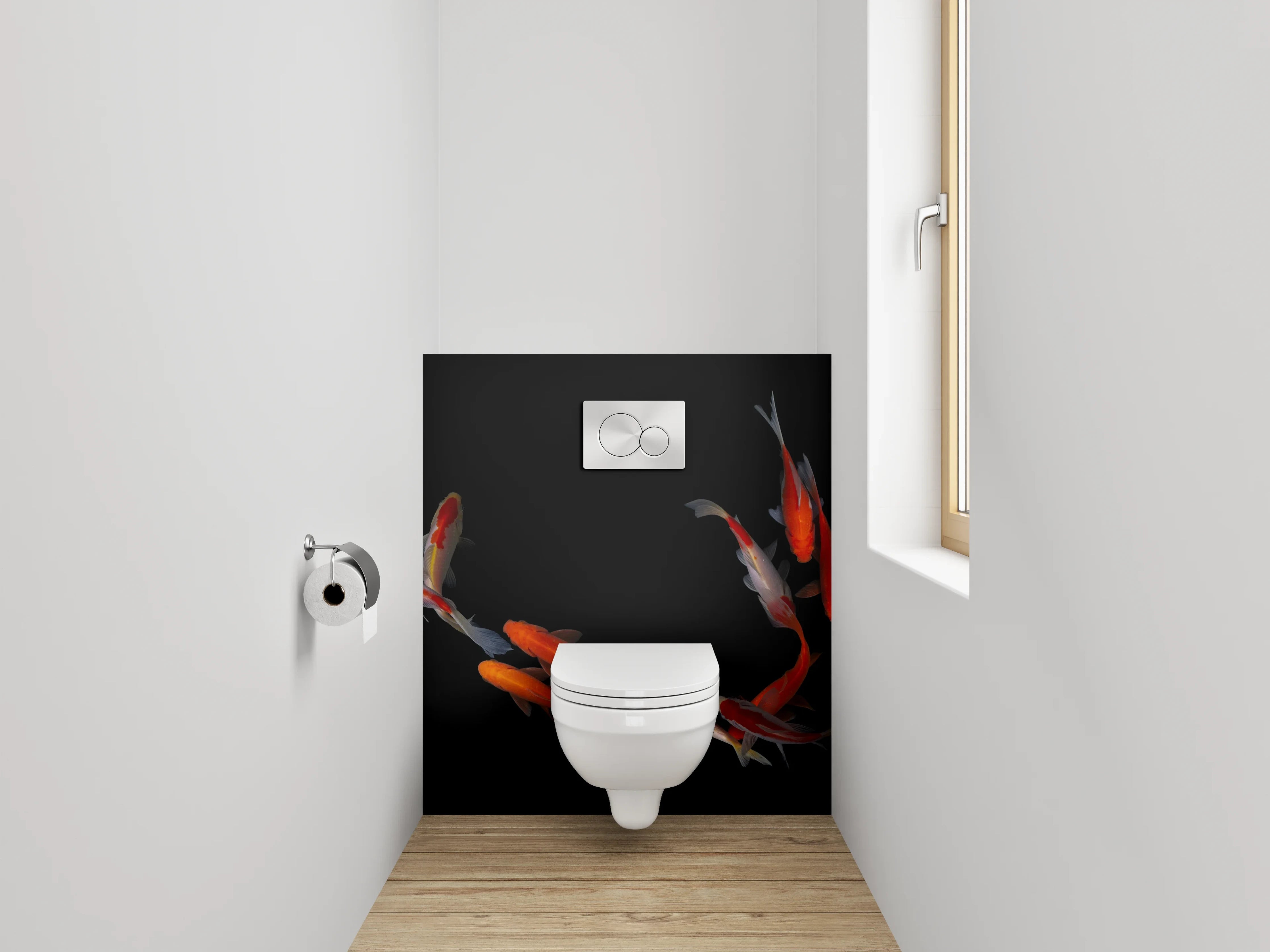 WC-Rückwand - Koi-Fische auf schwarzem Hintergrund
