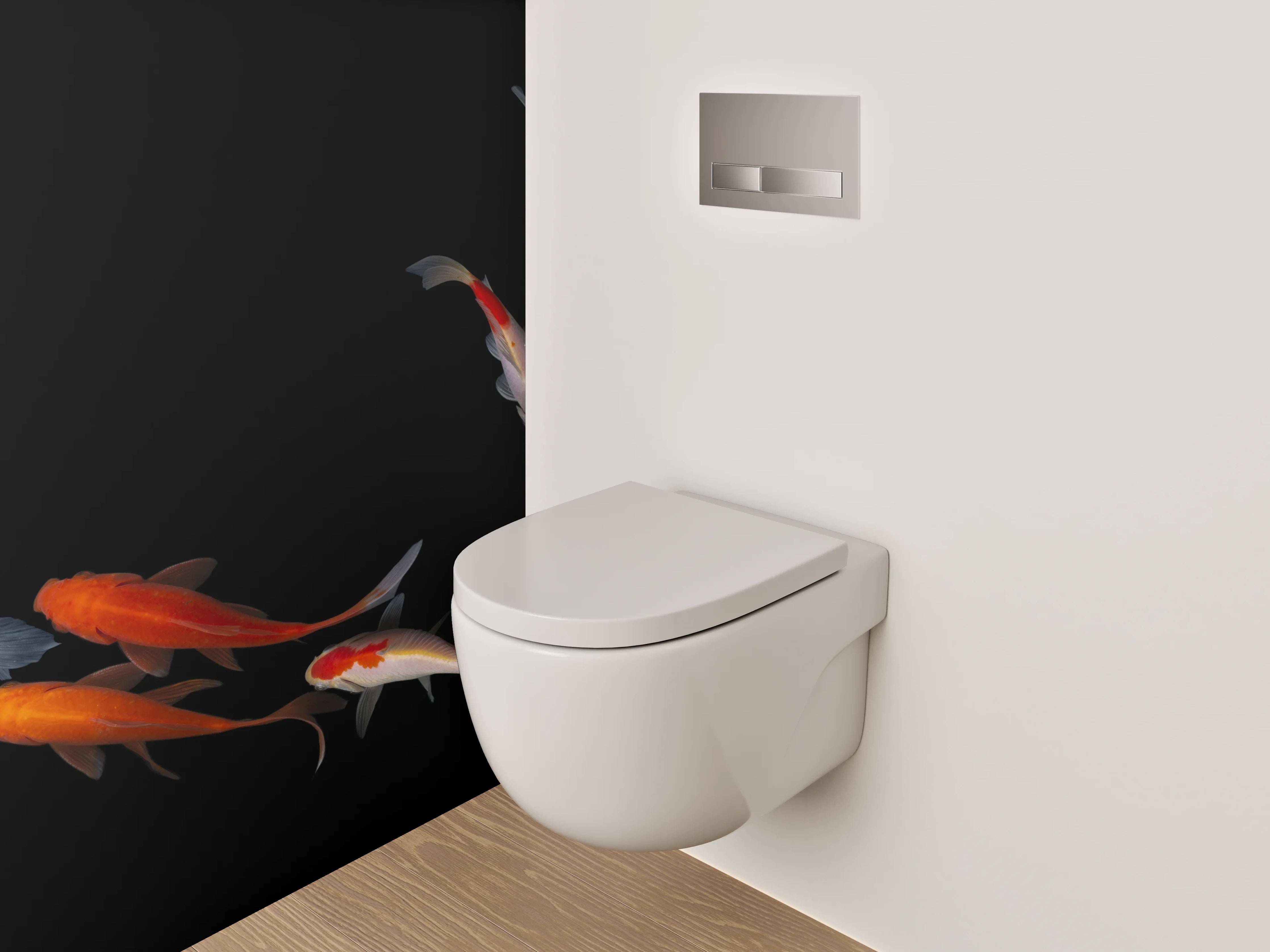 WC-Rückwand - Koi-Fische auf schwarzem Hintergrund