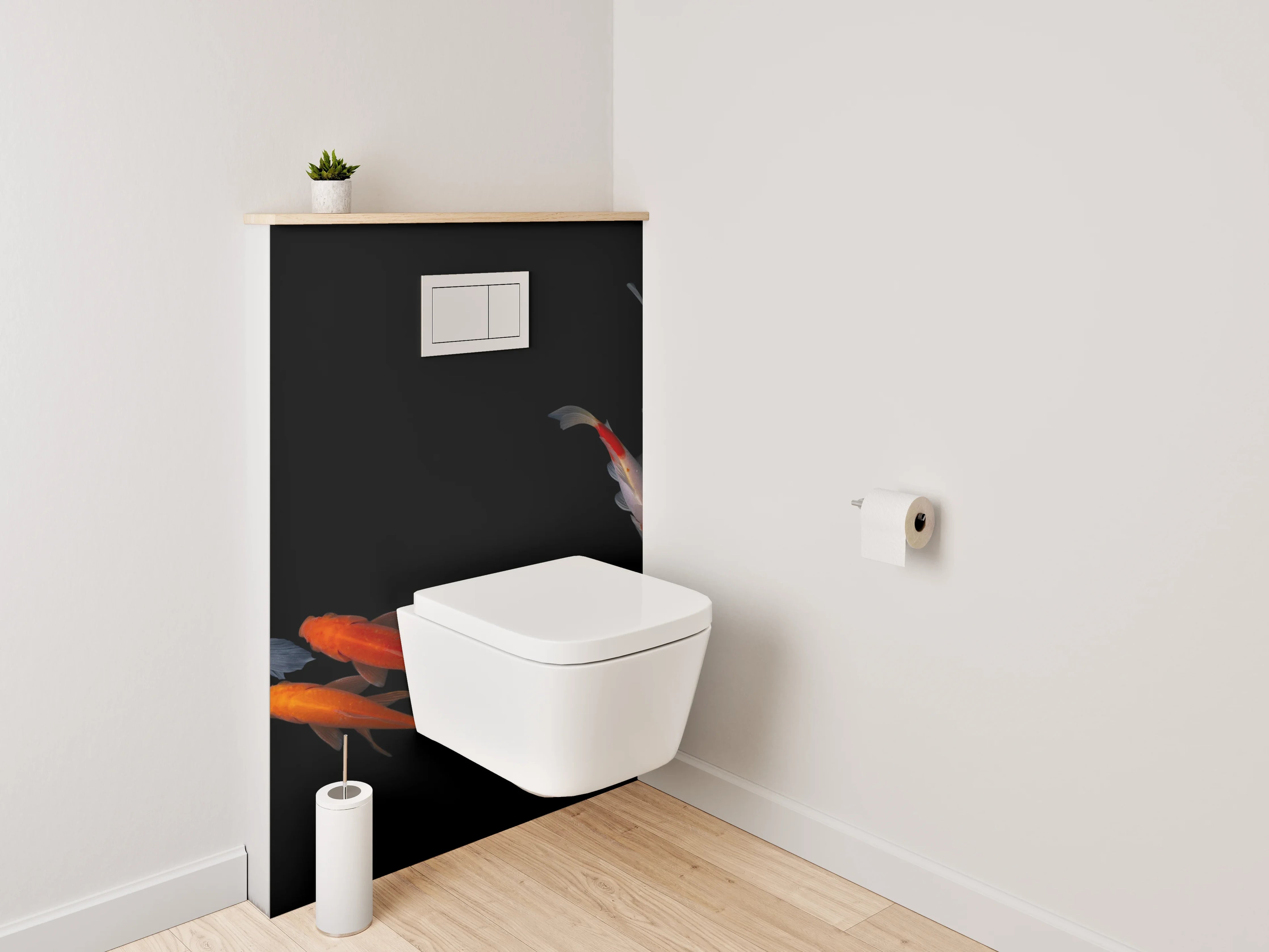 WC-Rückwand - Koi-Fische auf schwarzem Hintergrund