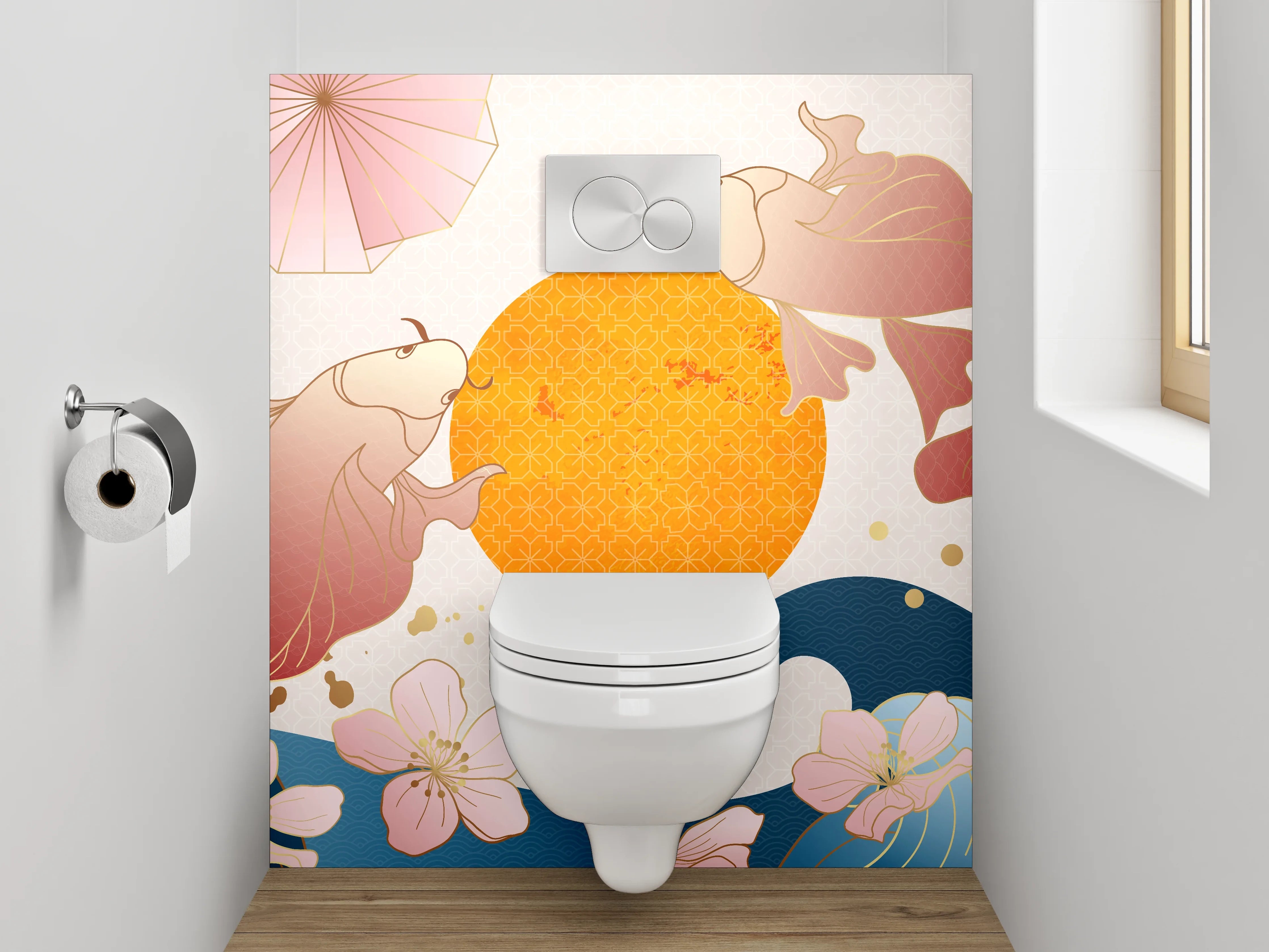 WC-Rückwand - Koi Fische mit Wellen und Sonne