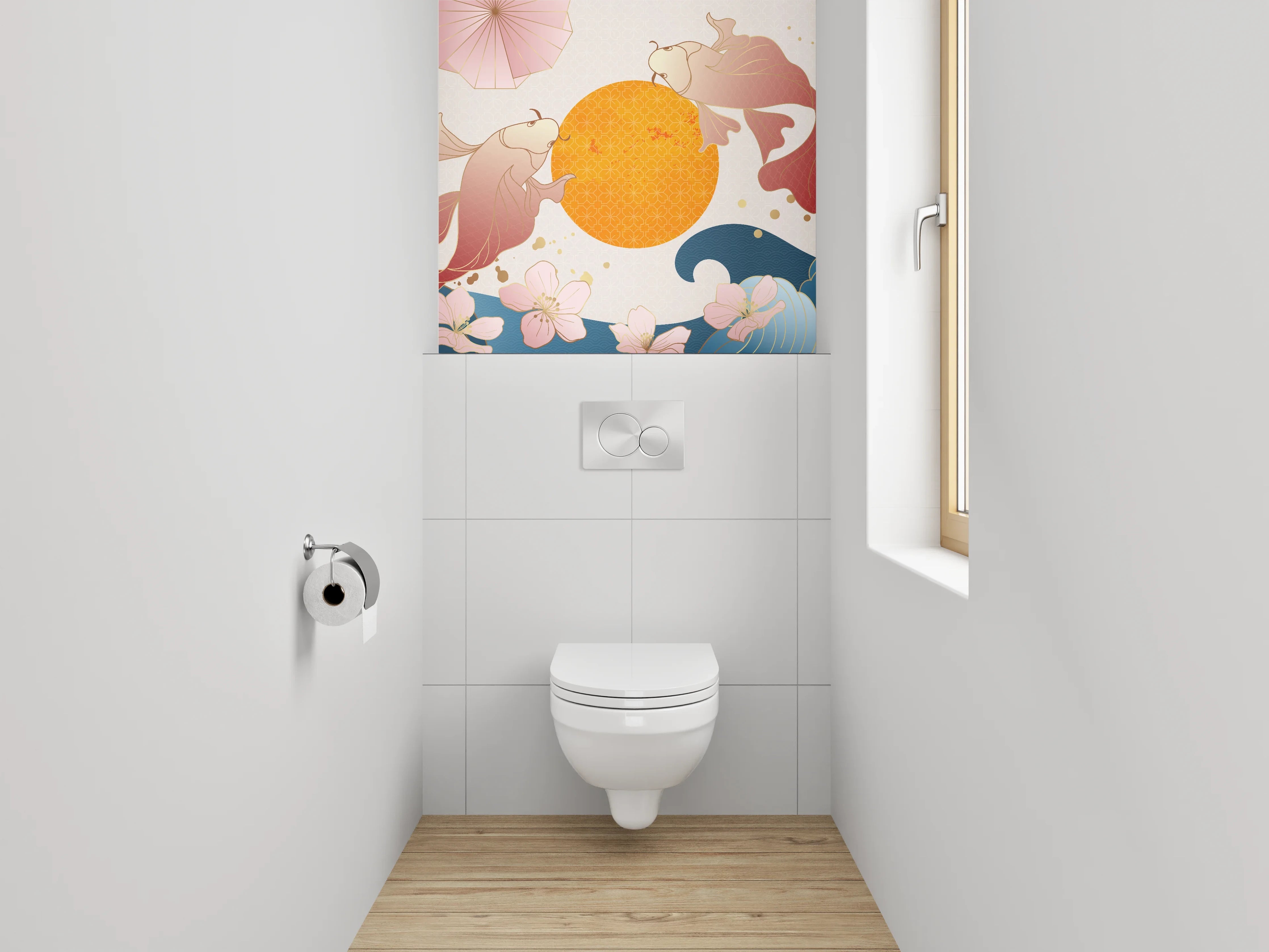 WC-Rückwand - Koi Fische mit Wellen und Sonne