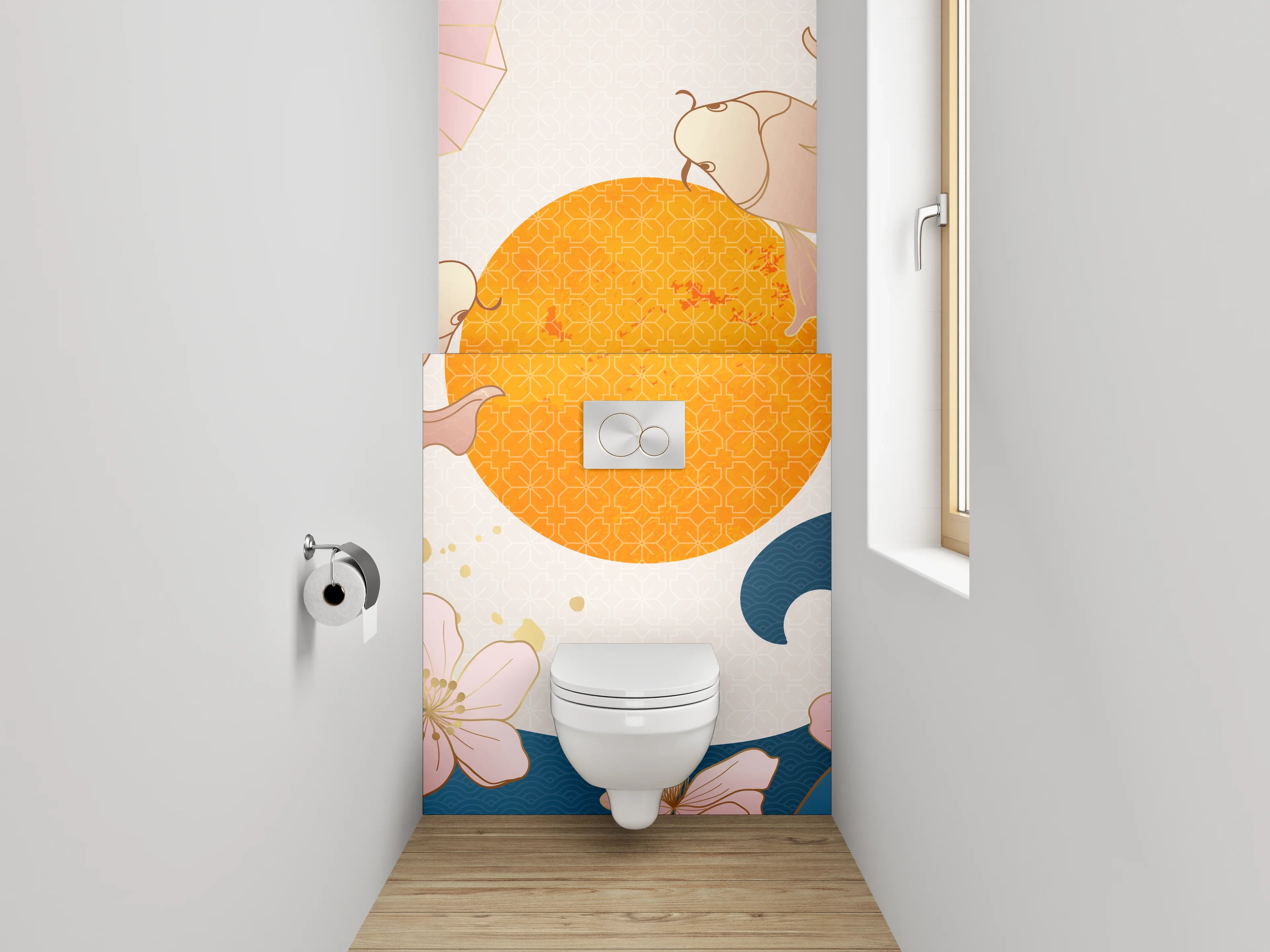 WC-Rückwand - Koi Fische mit Wellen und Sonne