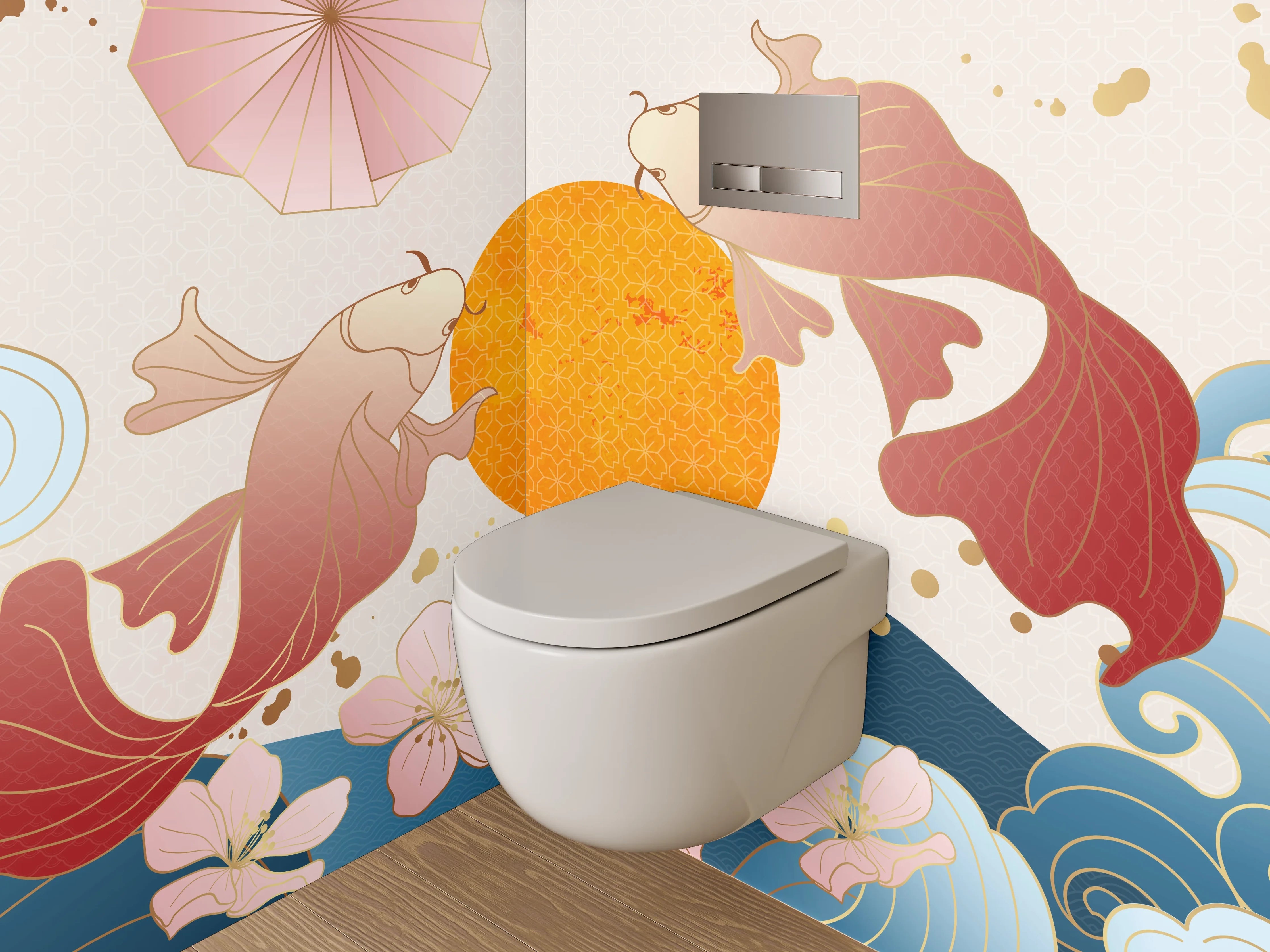 WC-Rückwand - Koi Fische mit Wellen und Sonne
