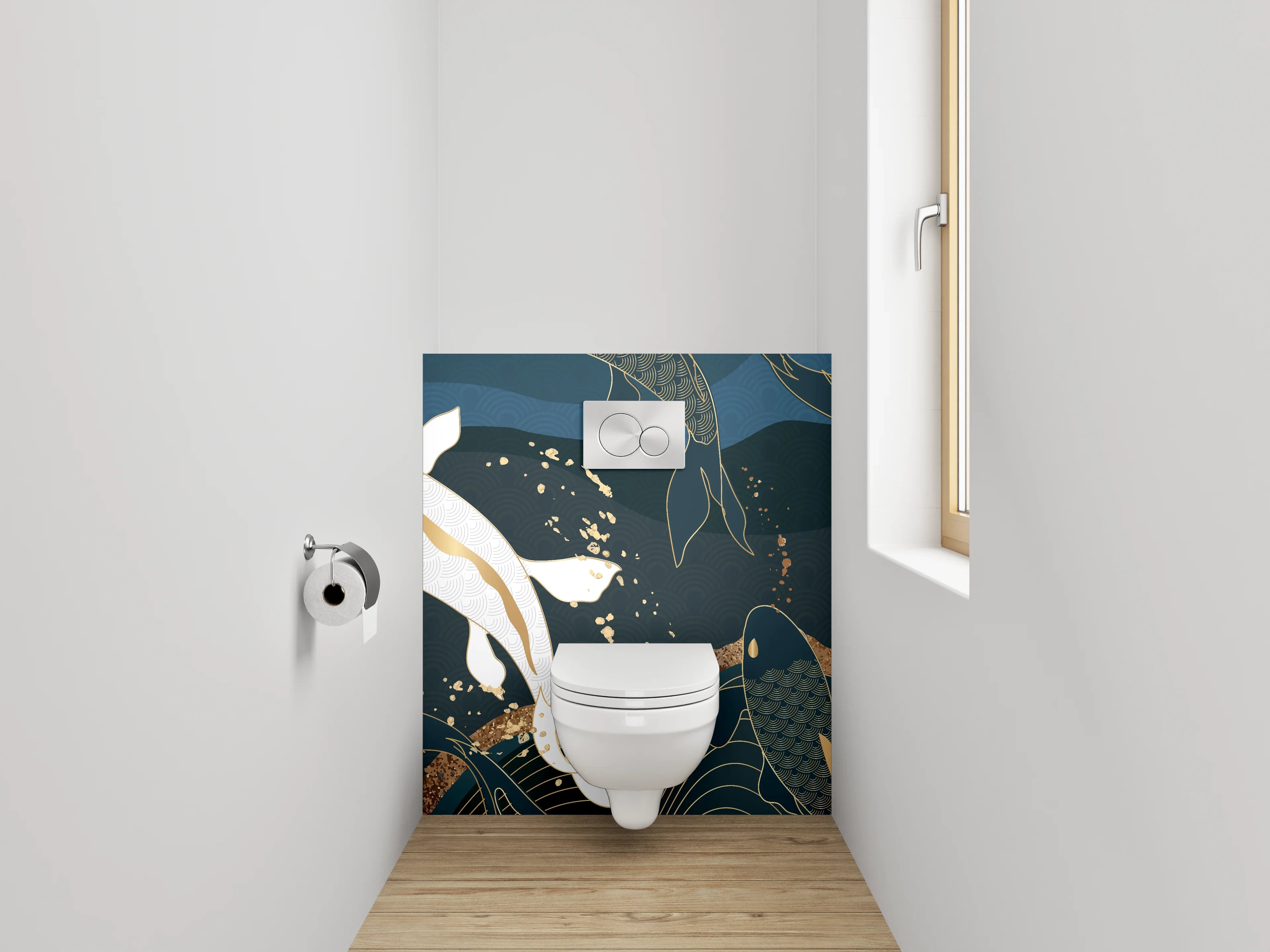 WC-Rückwand - Koi Karpfen Kunst Blau Gold