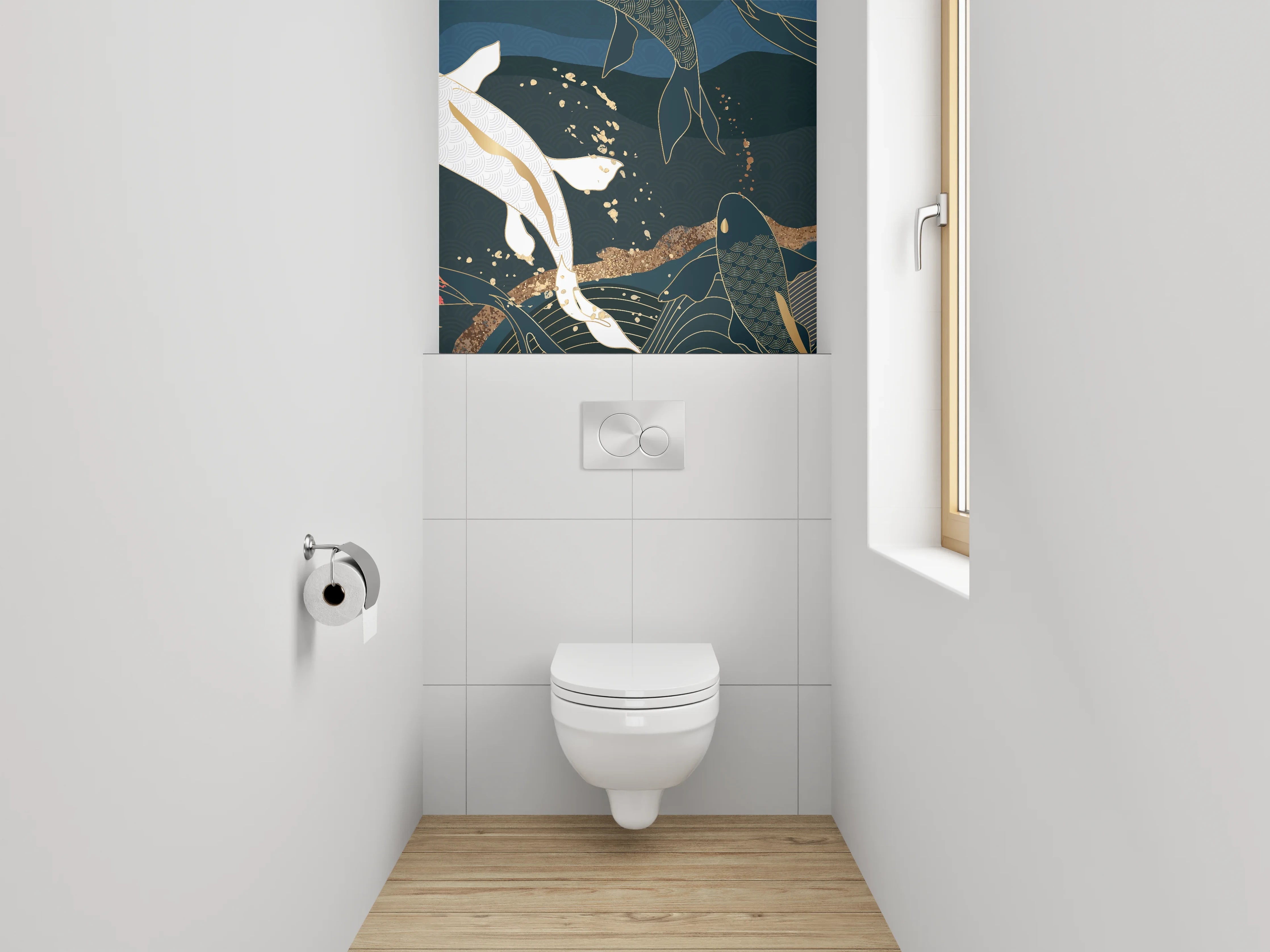 WC-Rückwand - Koi Karpfen Kunst Blau Gold