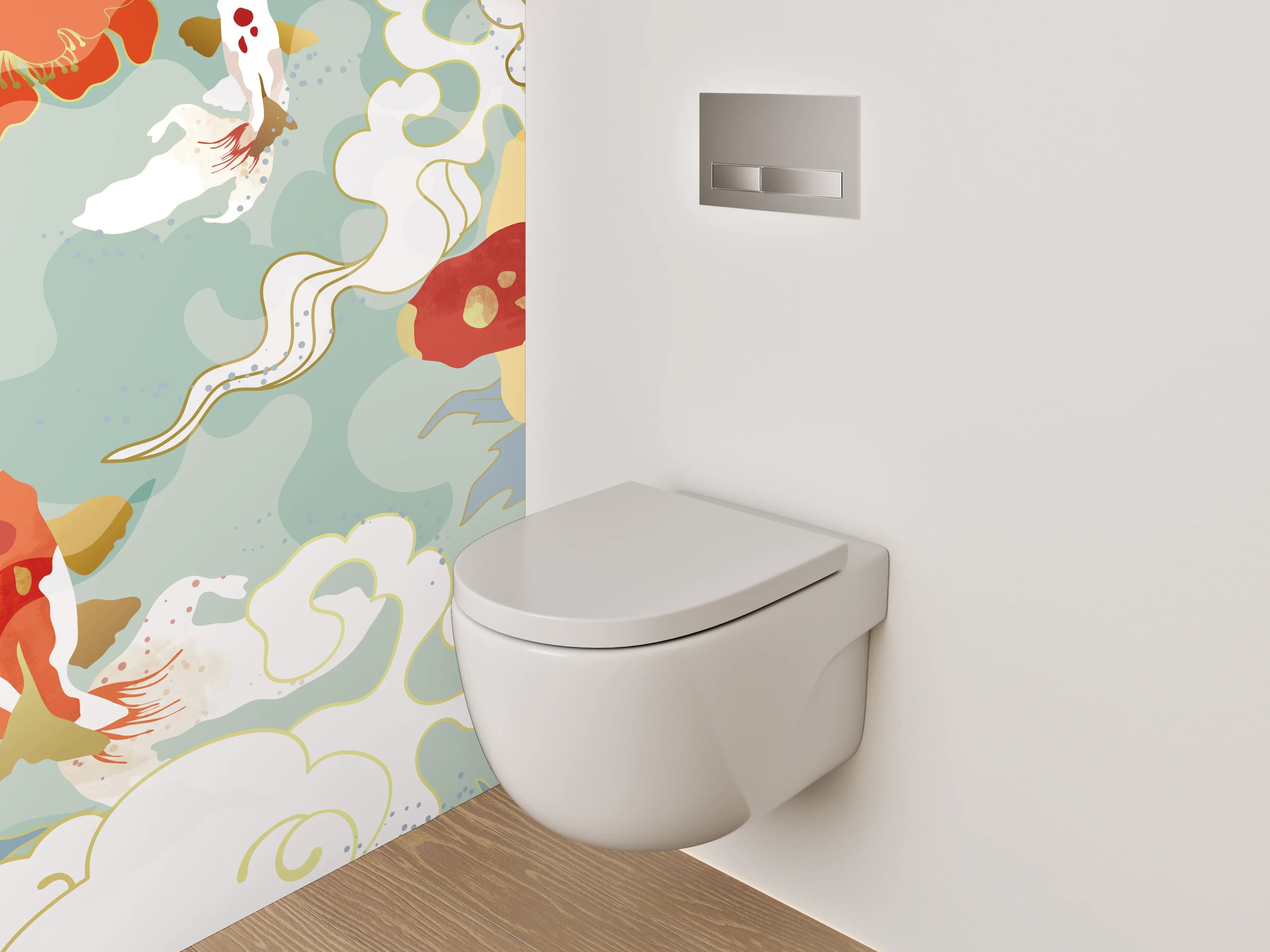 WC-Rückwand - Koi-Karpfen und Kirschblüten Kunst