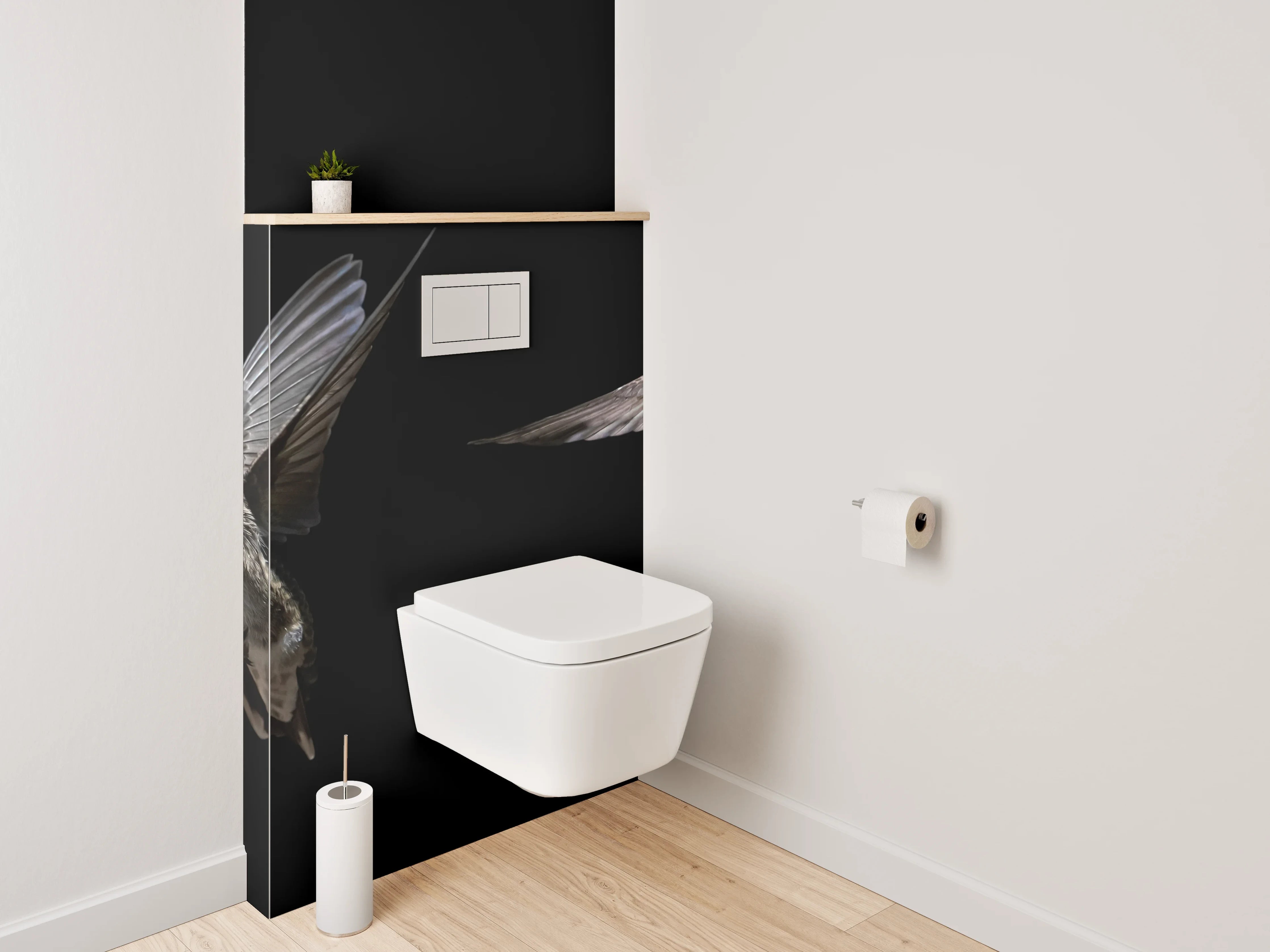 WC-Rückwand - Kolibri bei Blume auf Schwarz