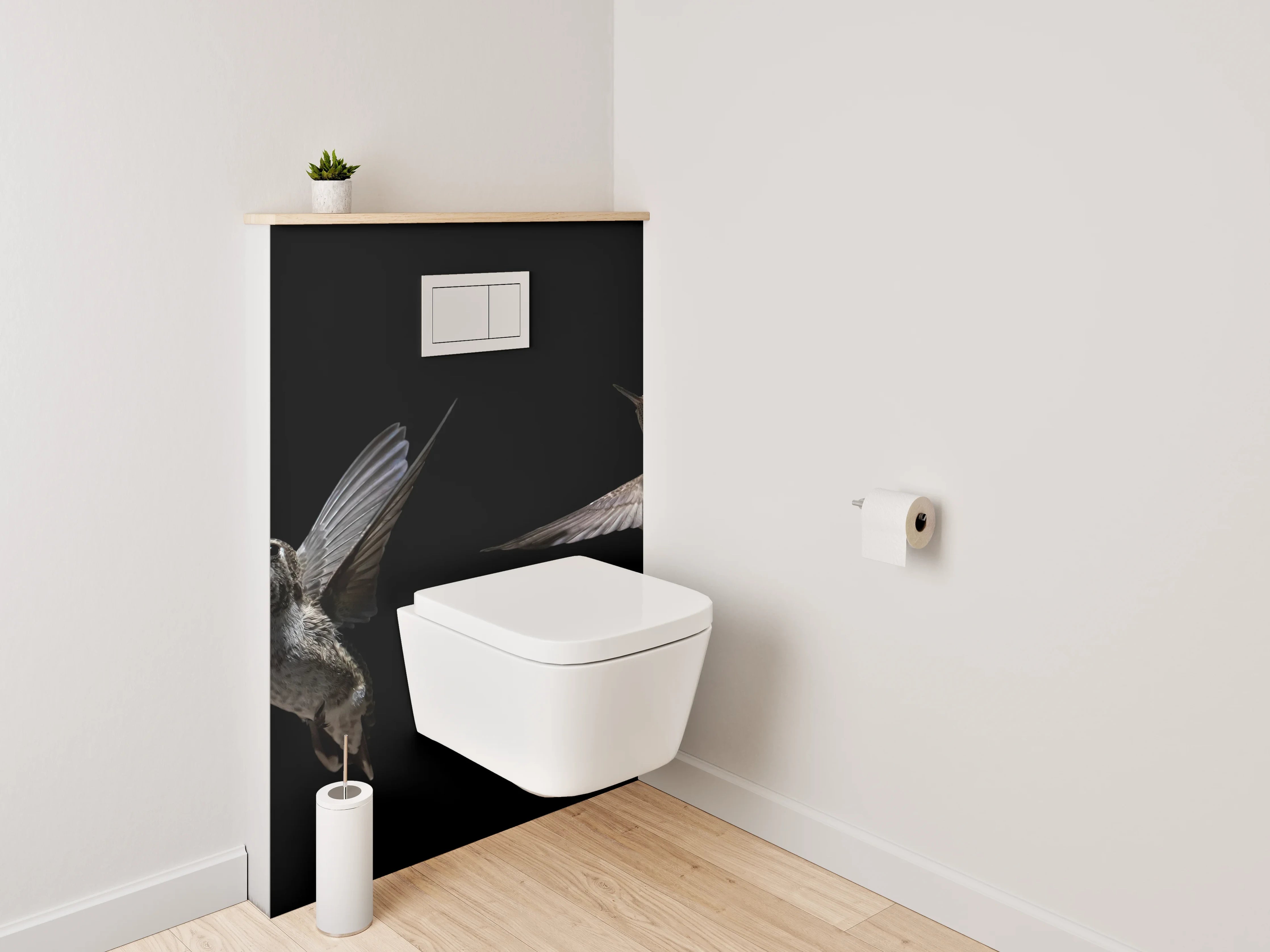 WC-Rückwand - Kolibri bei Blume auf Schwarz
