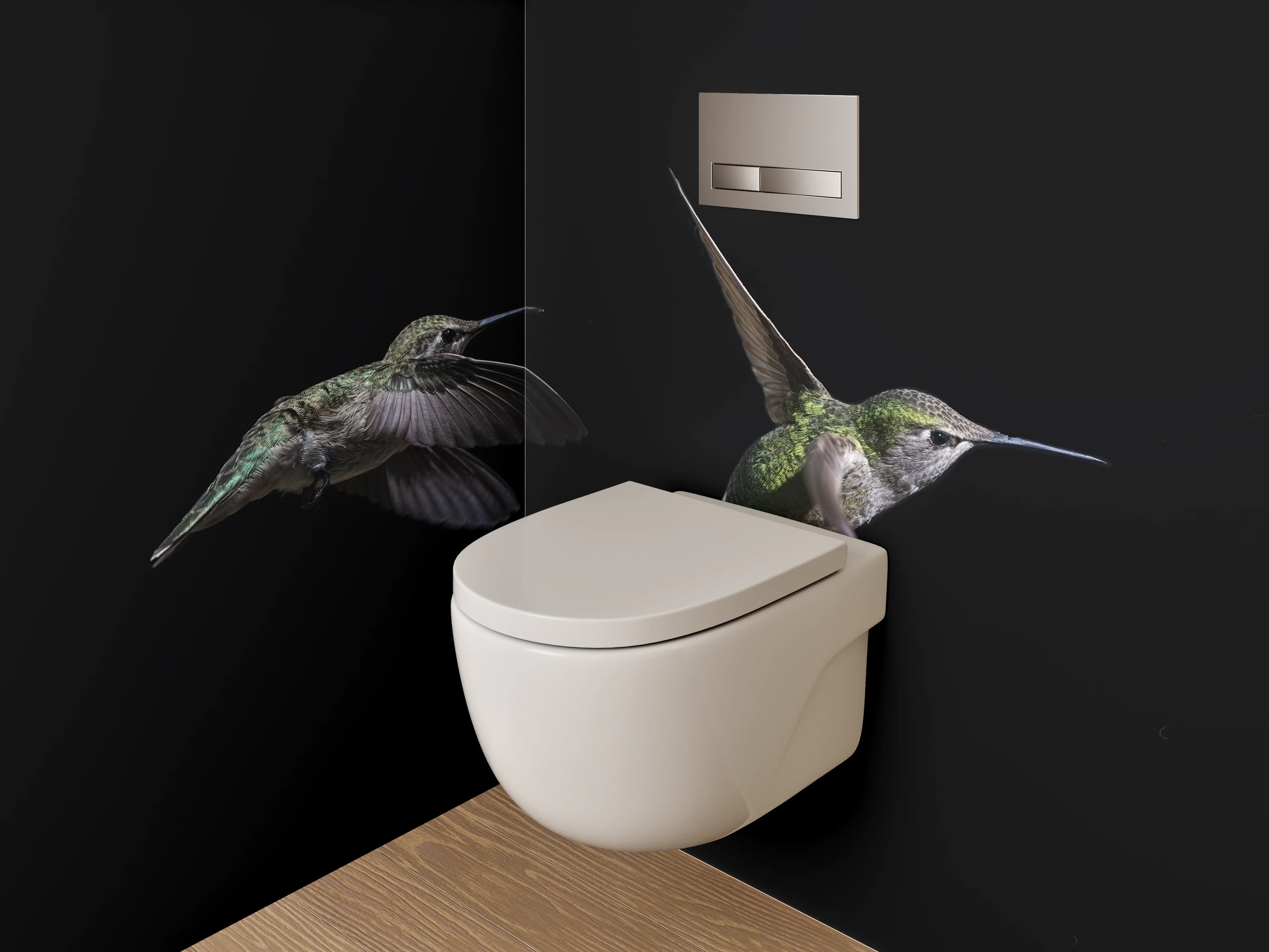 WC-Rückwand - Kolibri beim Naschen an Blüte