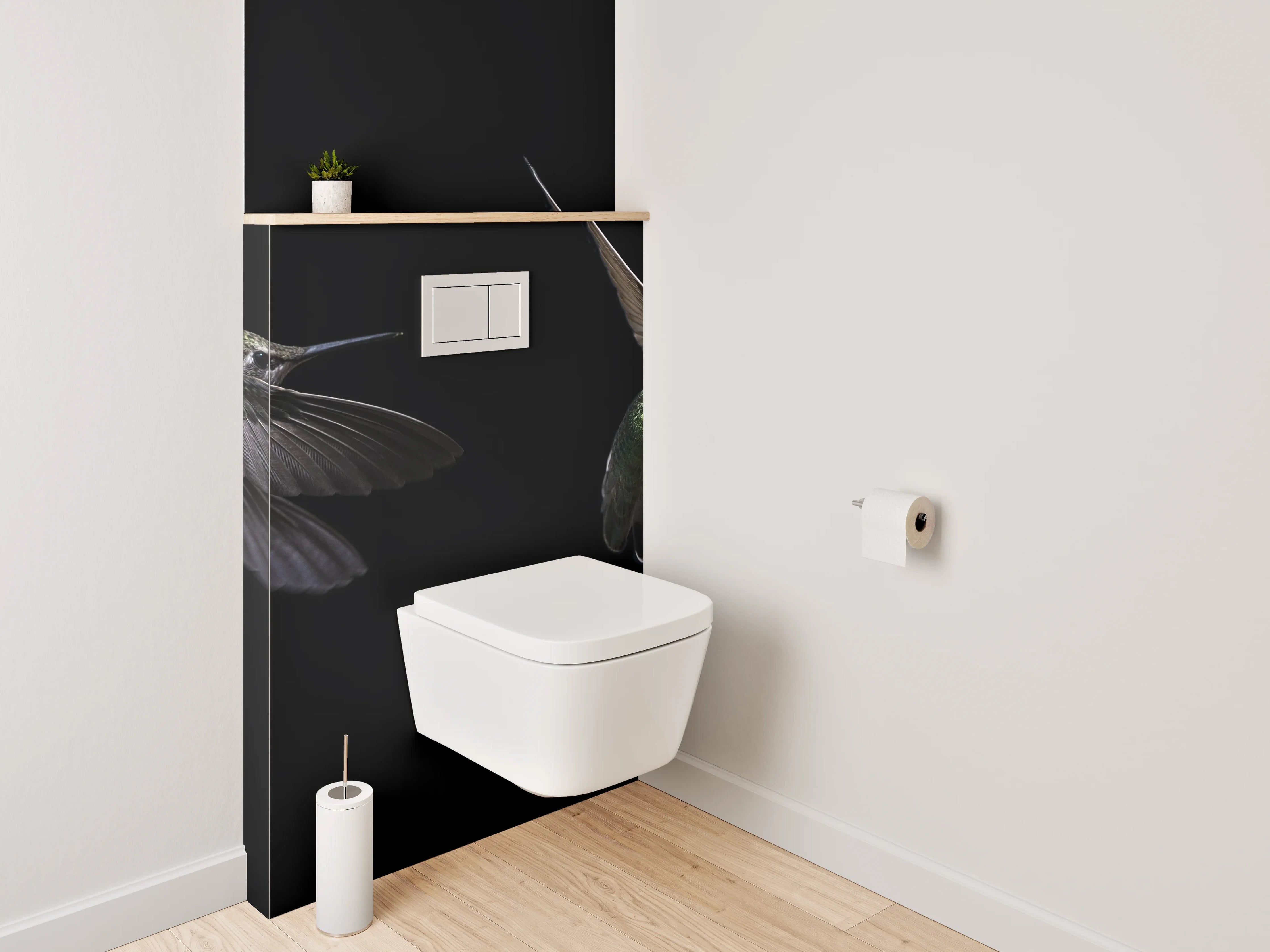WC-Rückwand - Kolibri beim Naschen an Blüte