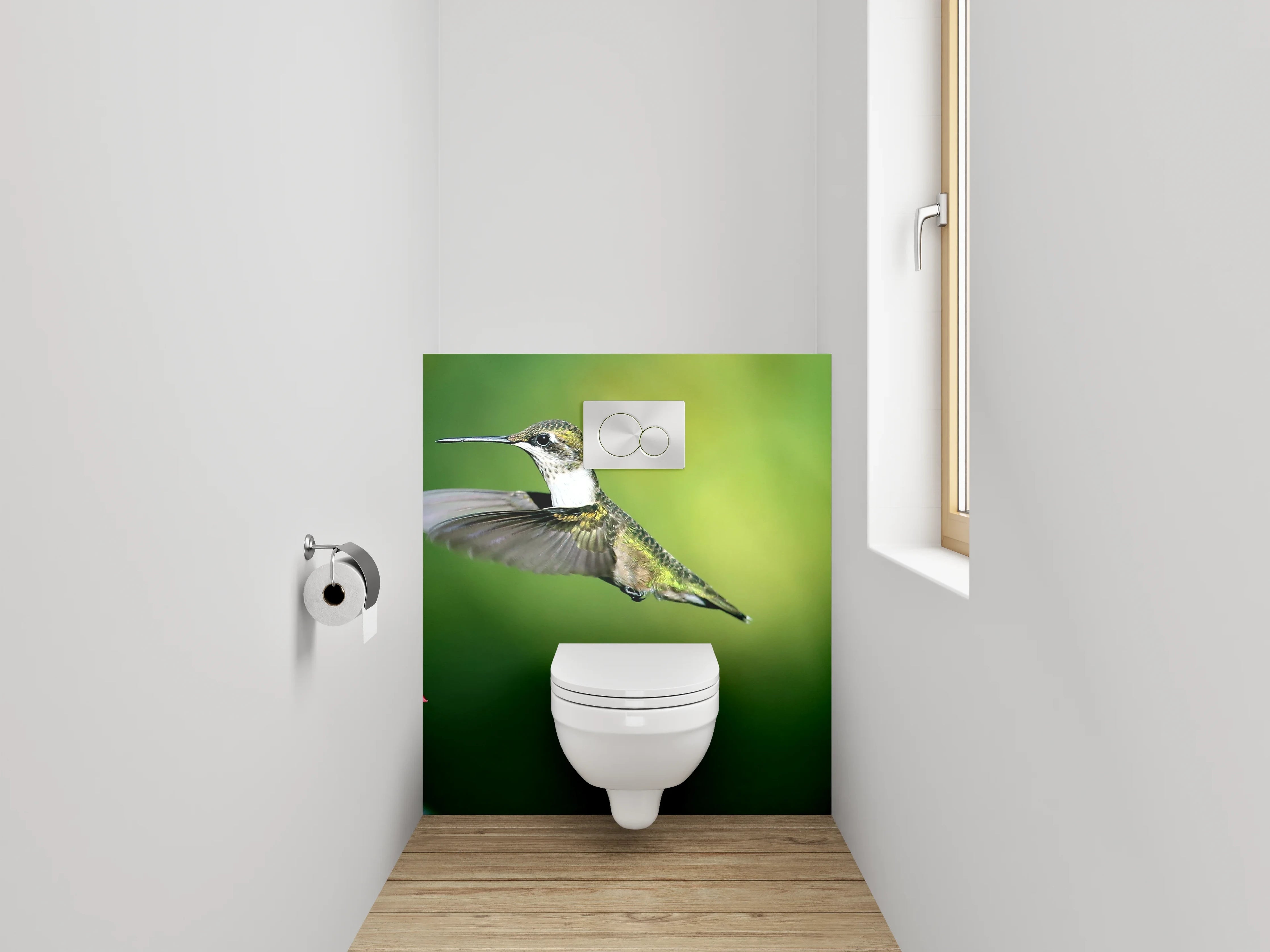 WC-Rückwand - Kolibri fliegend bei roten Blüten