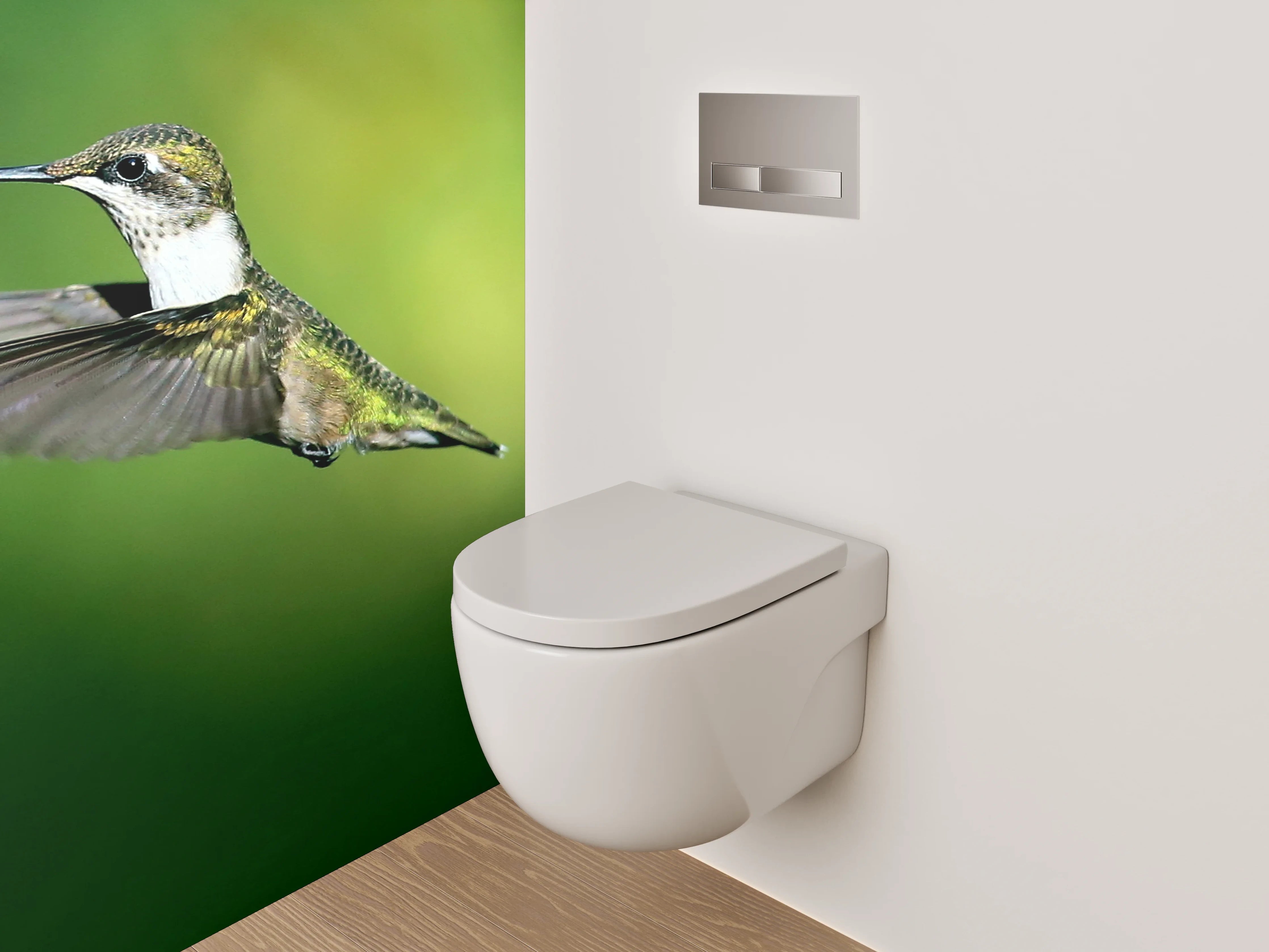 WC-Rückwand - Kolibri fliegend bei roten Blüten