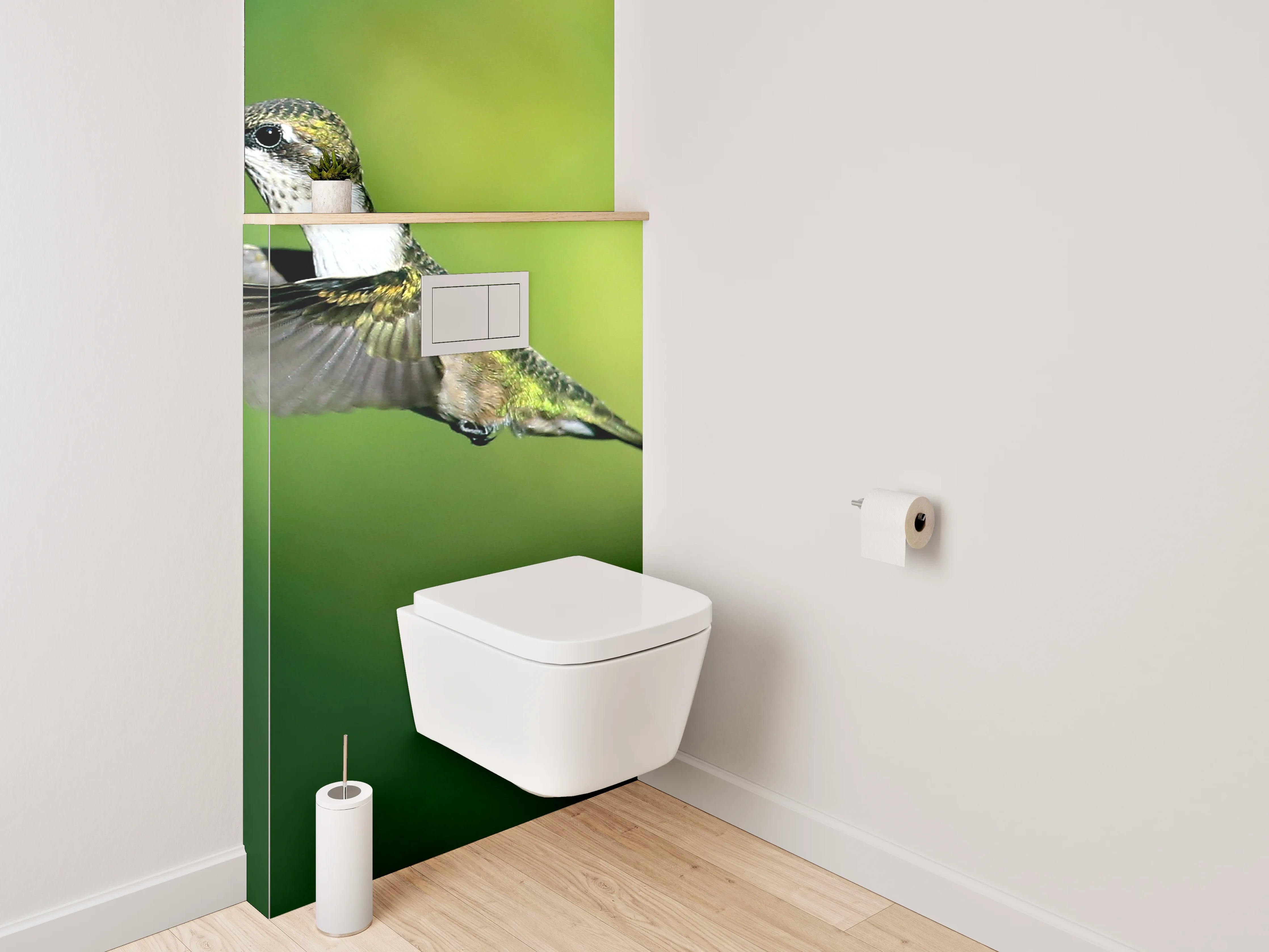 WC-Rückwand - Kolibri fliegend bei roten Blüten