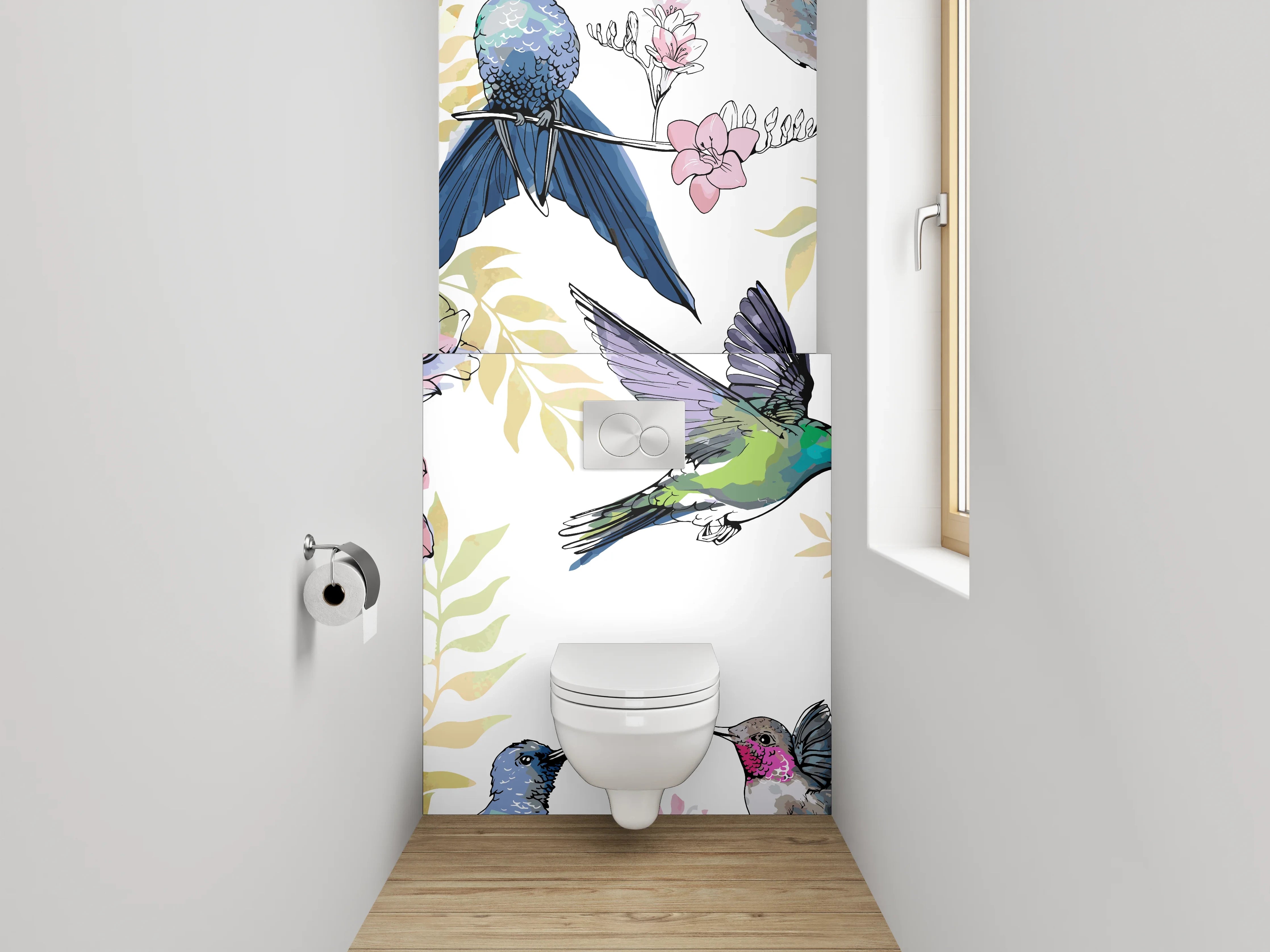 WC-Rückwand - Kolibri und Mohnblumen Aquarell Dekor