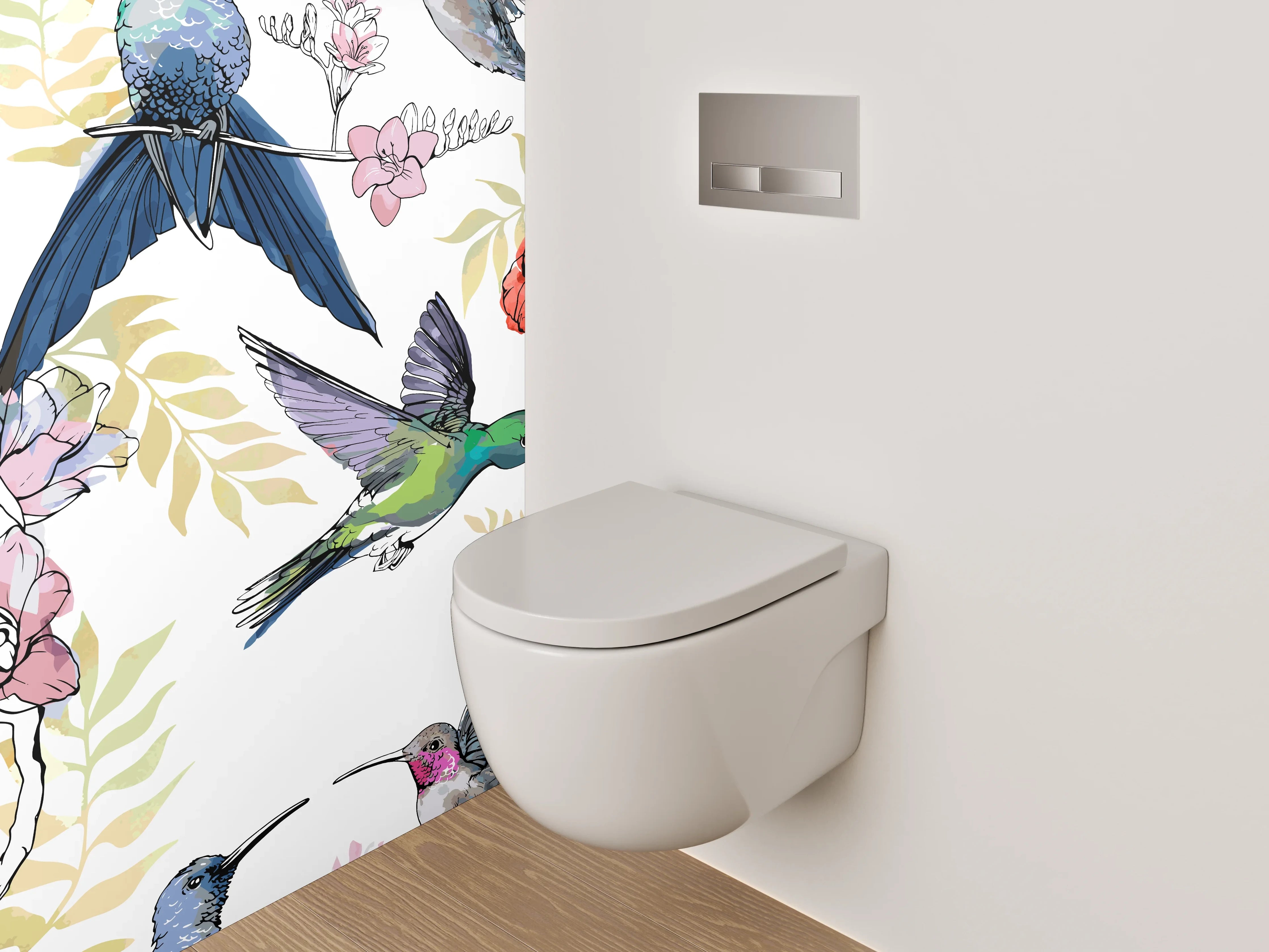 WC-Rückwand - Kolibri und Mohnblumen Aquarell Dekor