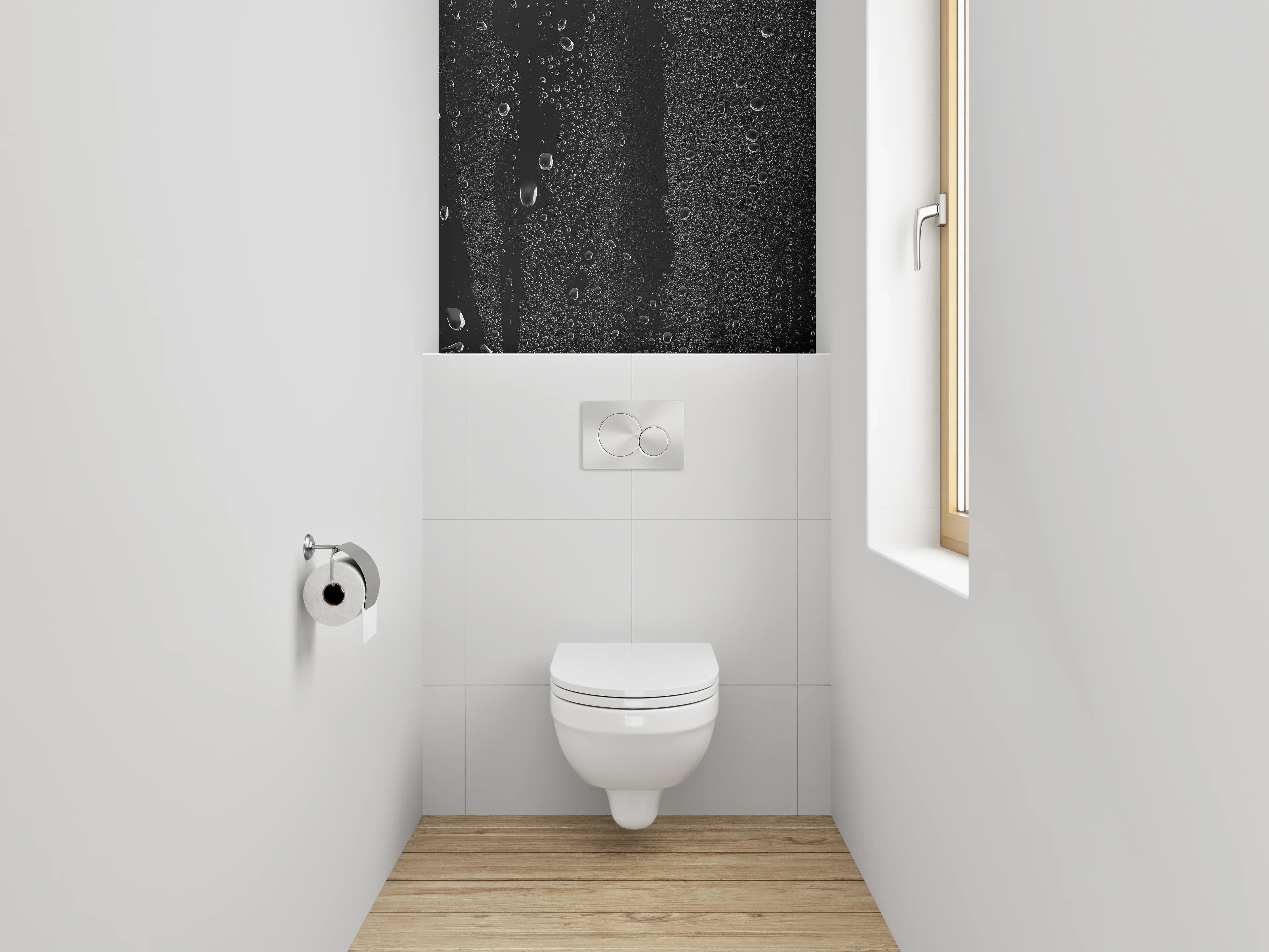 WC-Rückwand - Kondenswassertropfen auf schwarzem Glas