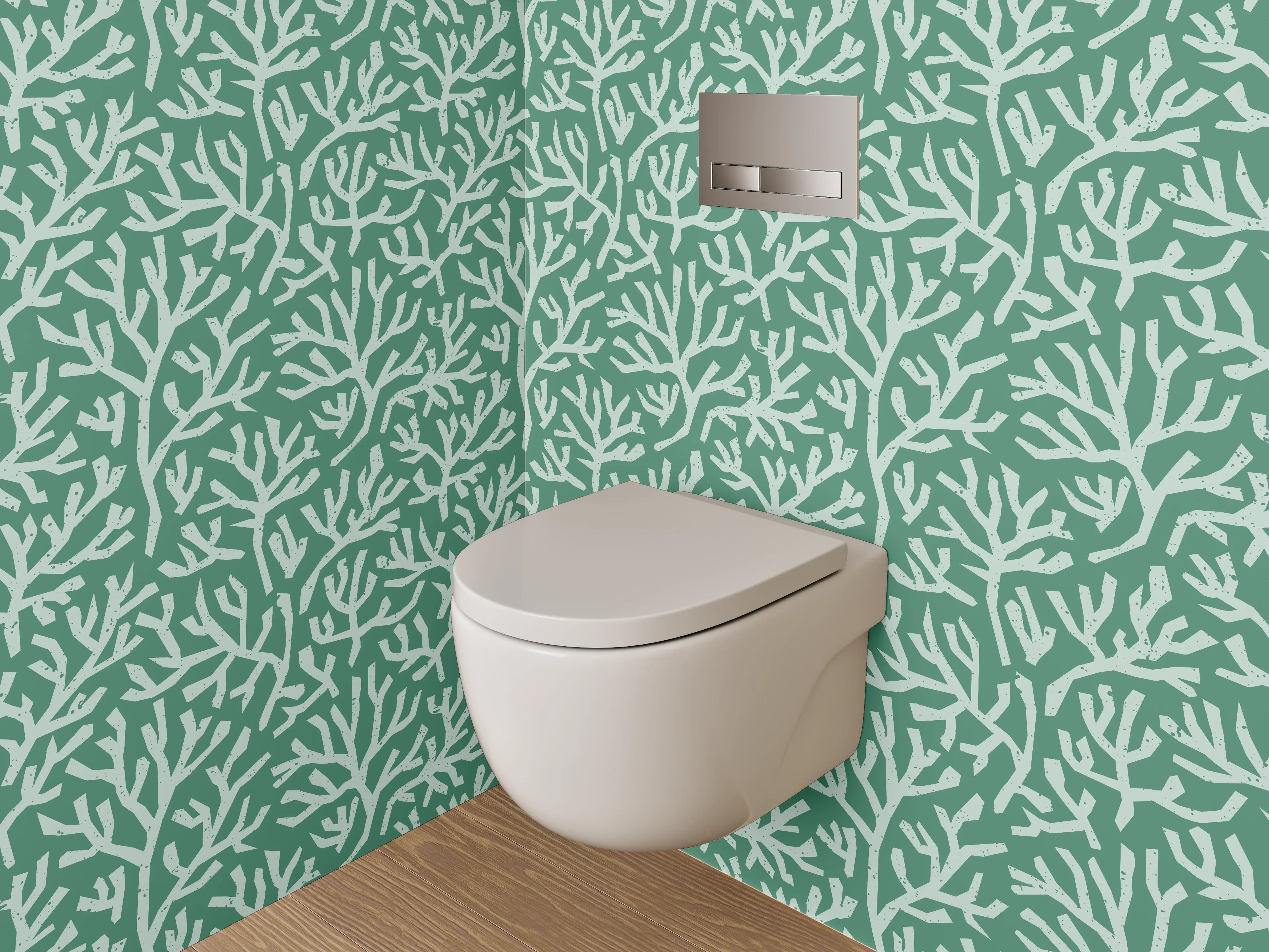 WC-Rückwand - Korallenmuster Grün Weiß Badezimmer Design