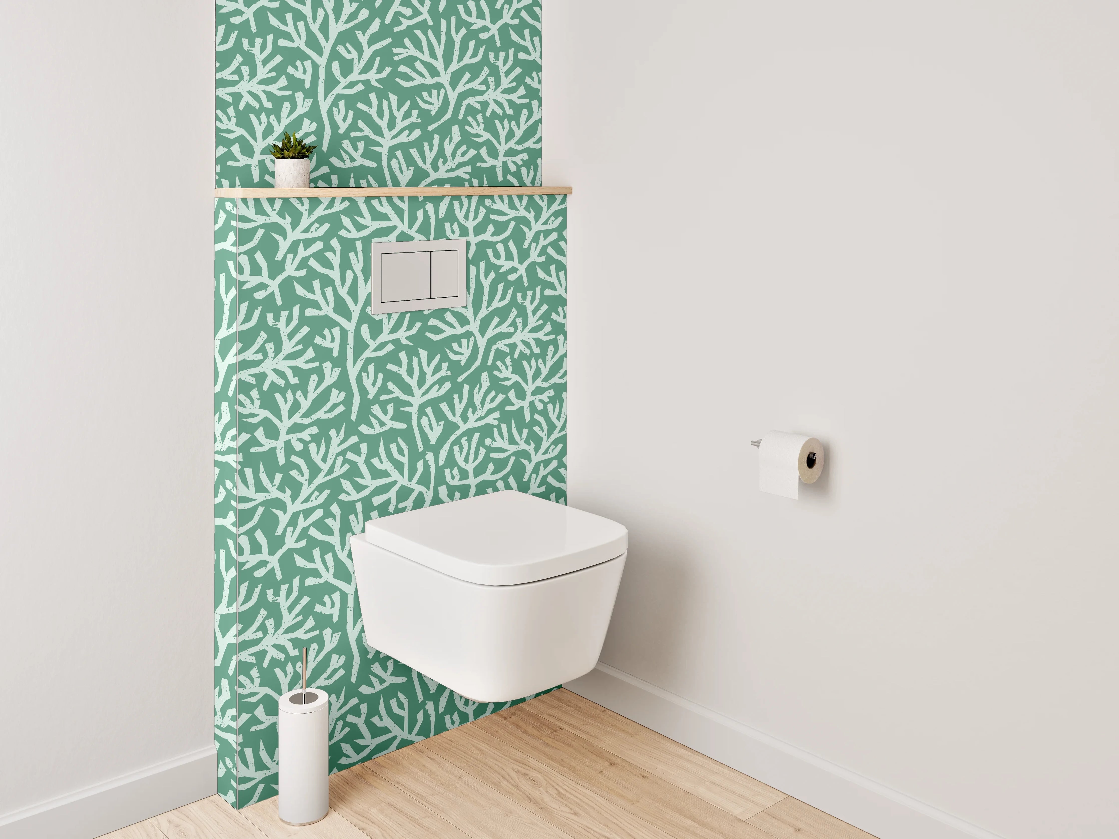 WC-Rückwand - Korallenmuster Grün Weiß Badezimmer Design
