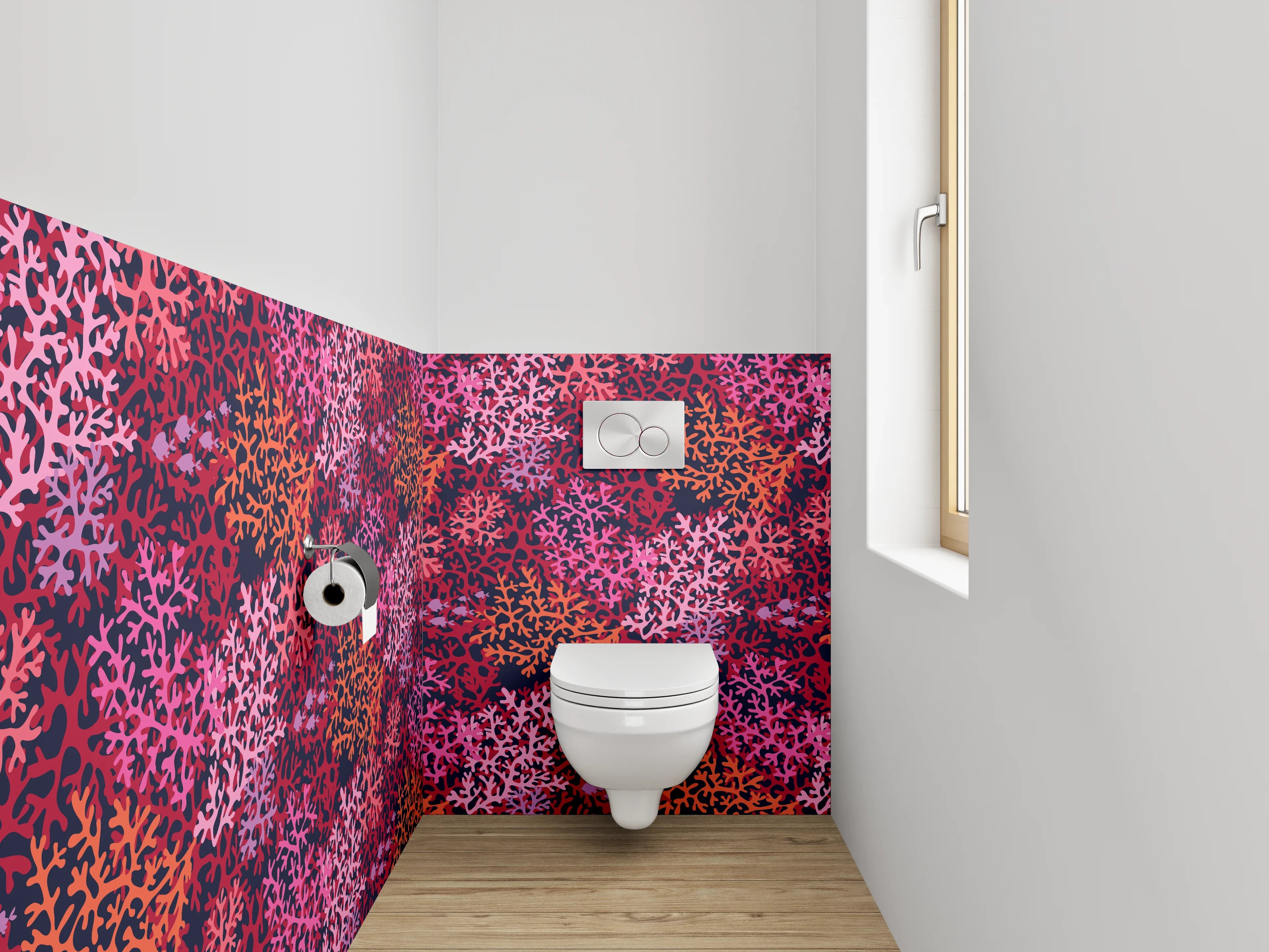 WC-Rückwand - Korallenmuster Rosa Rot Orange