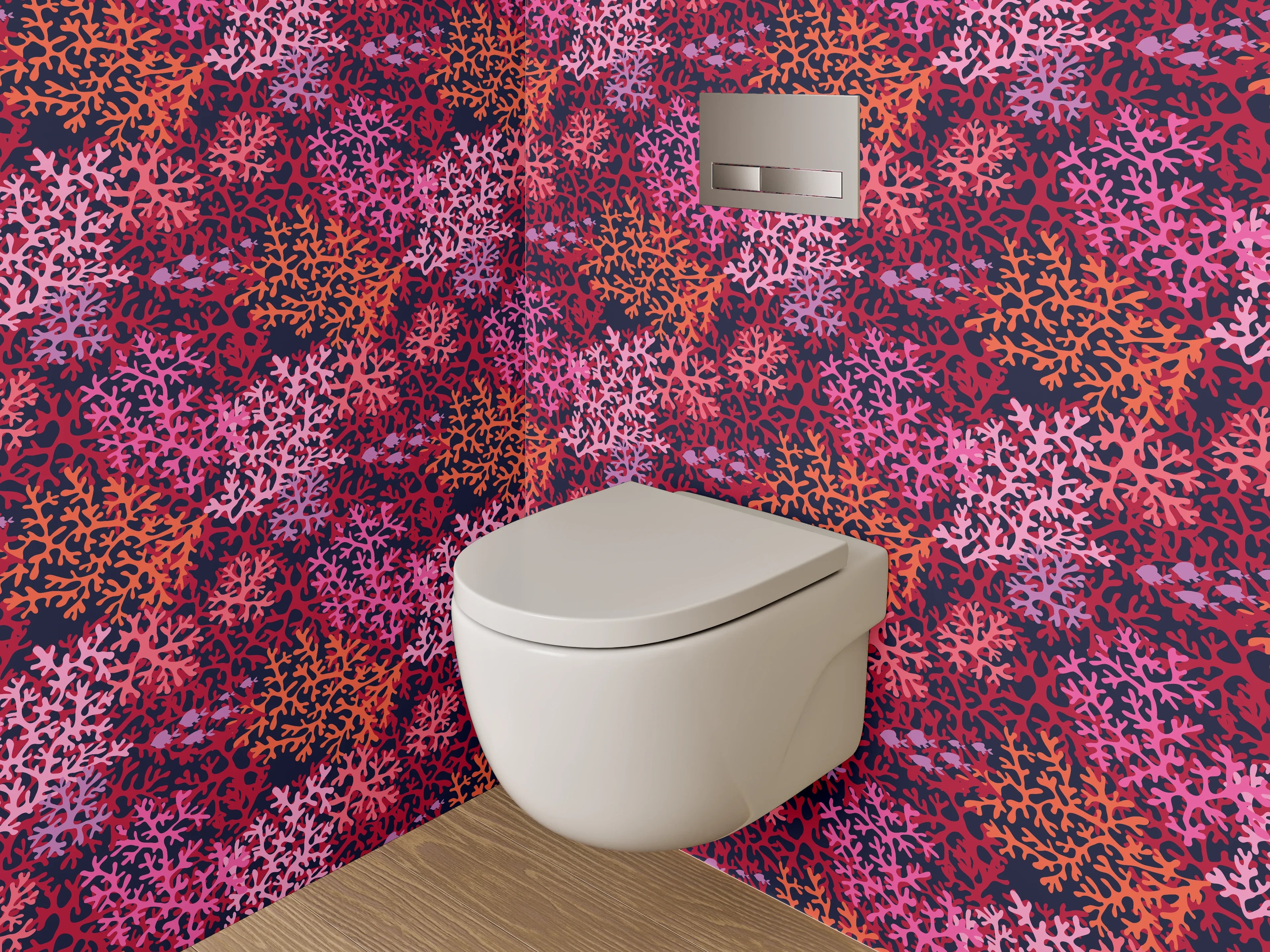 WC-Rückwand - Korallenmuster Rosa Rot Orange