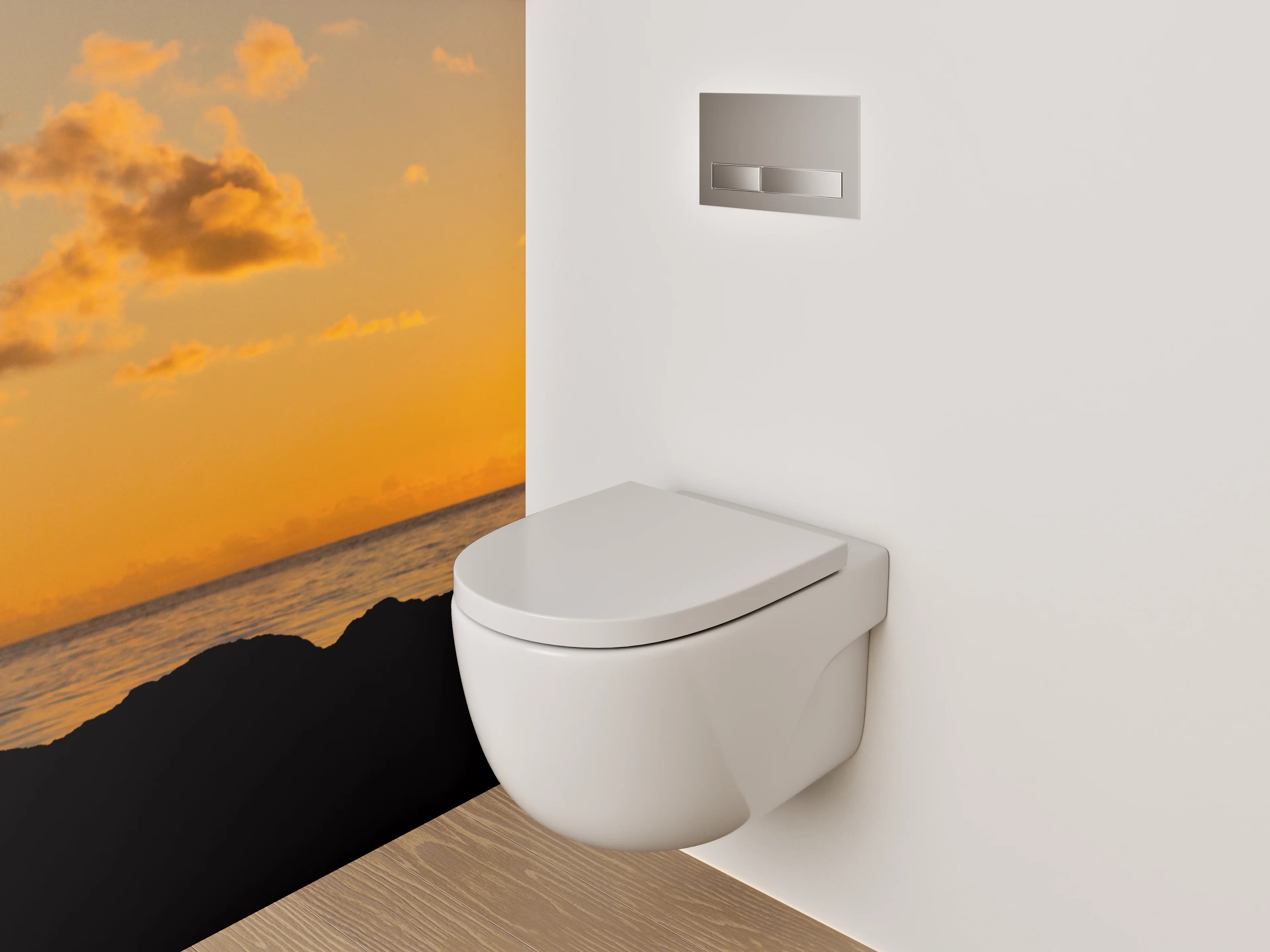 WC-Rückwand - Kranich bei Sonnenuntergang am Meer