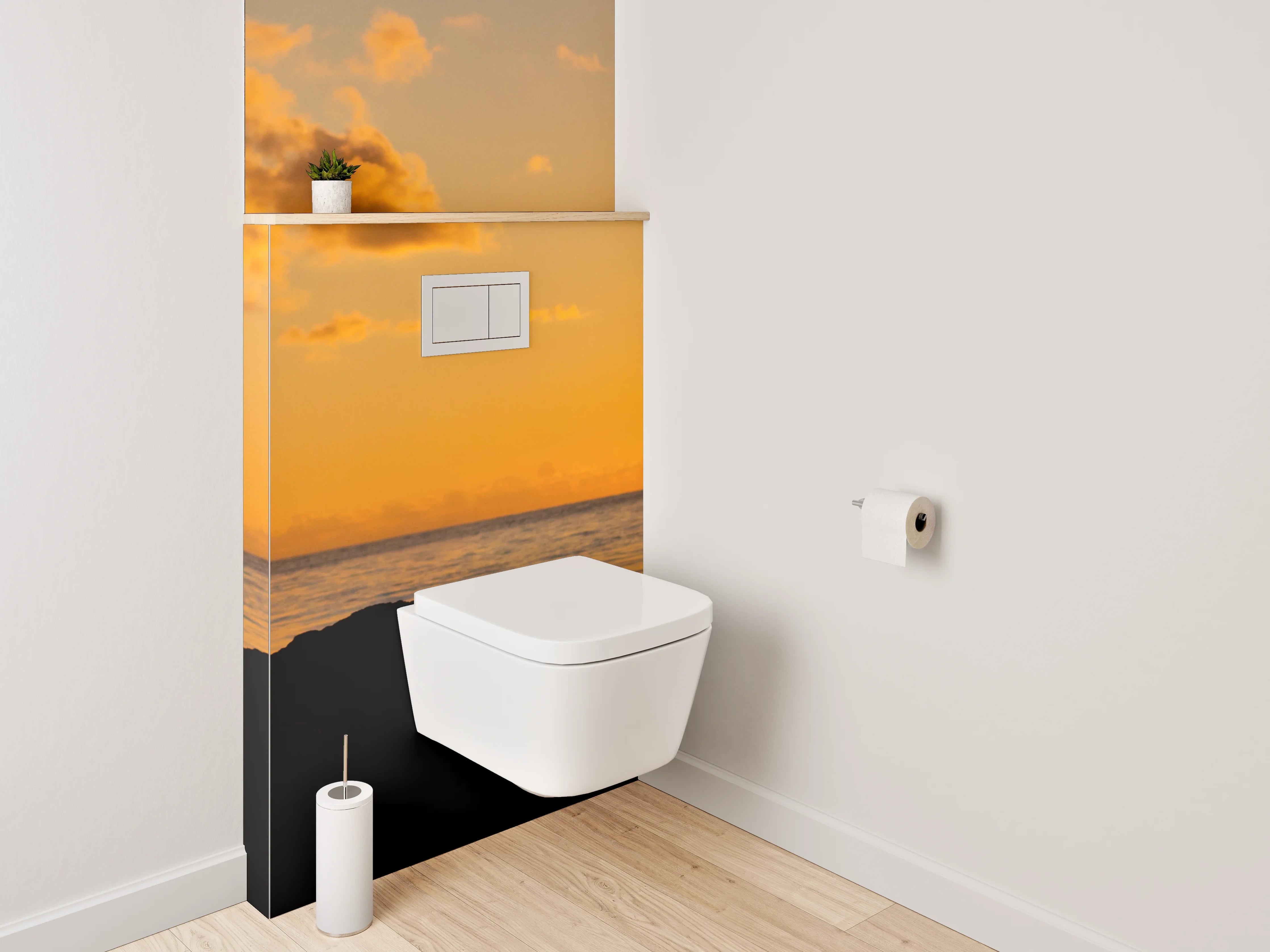 WC-Rückwand - Kranich bei Sonnenuntergang am Meer