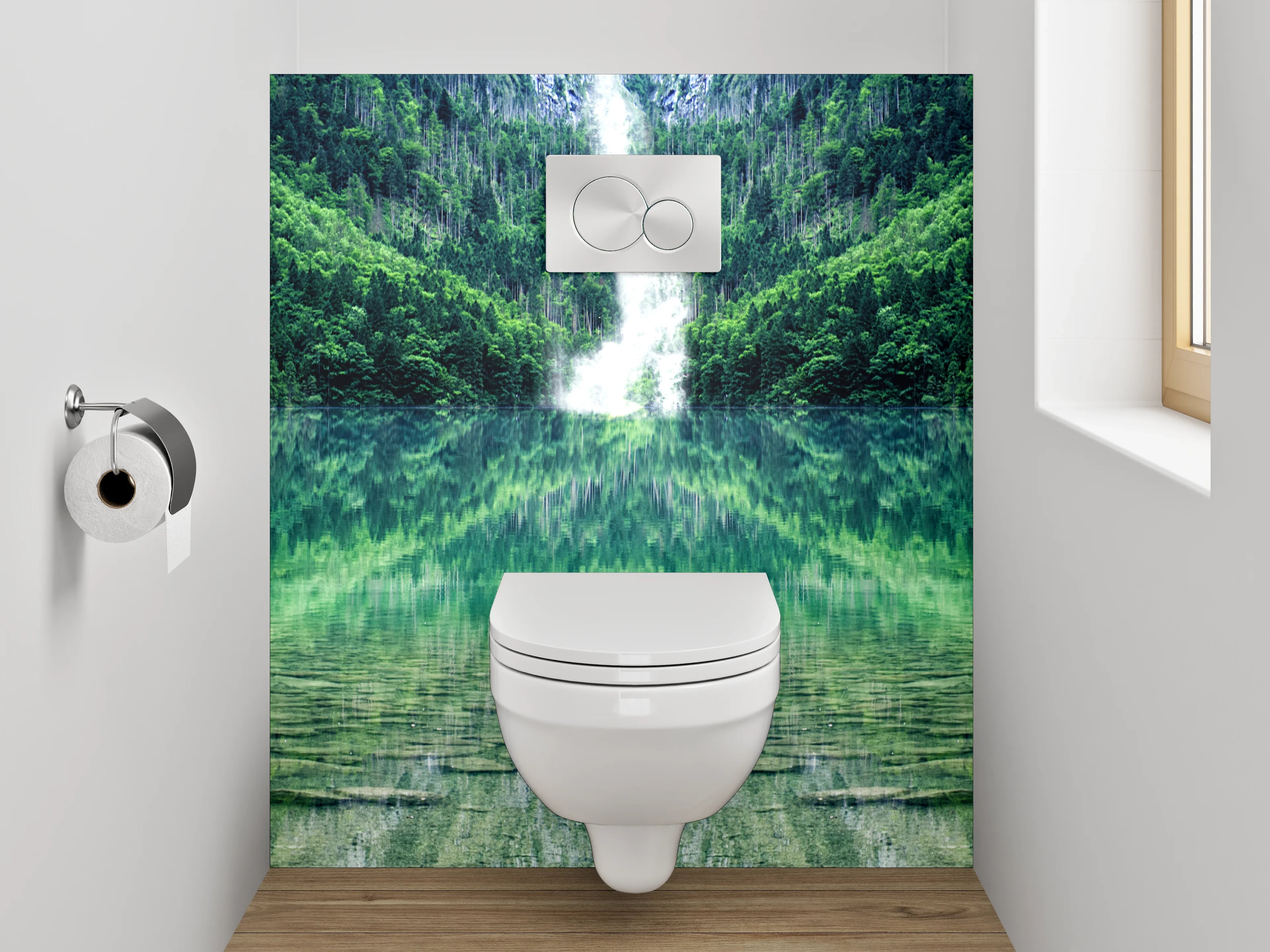 WC-Rückwand - Kristallklarer Bergsee mit Wasserfall