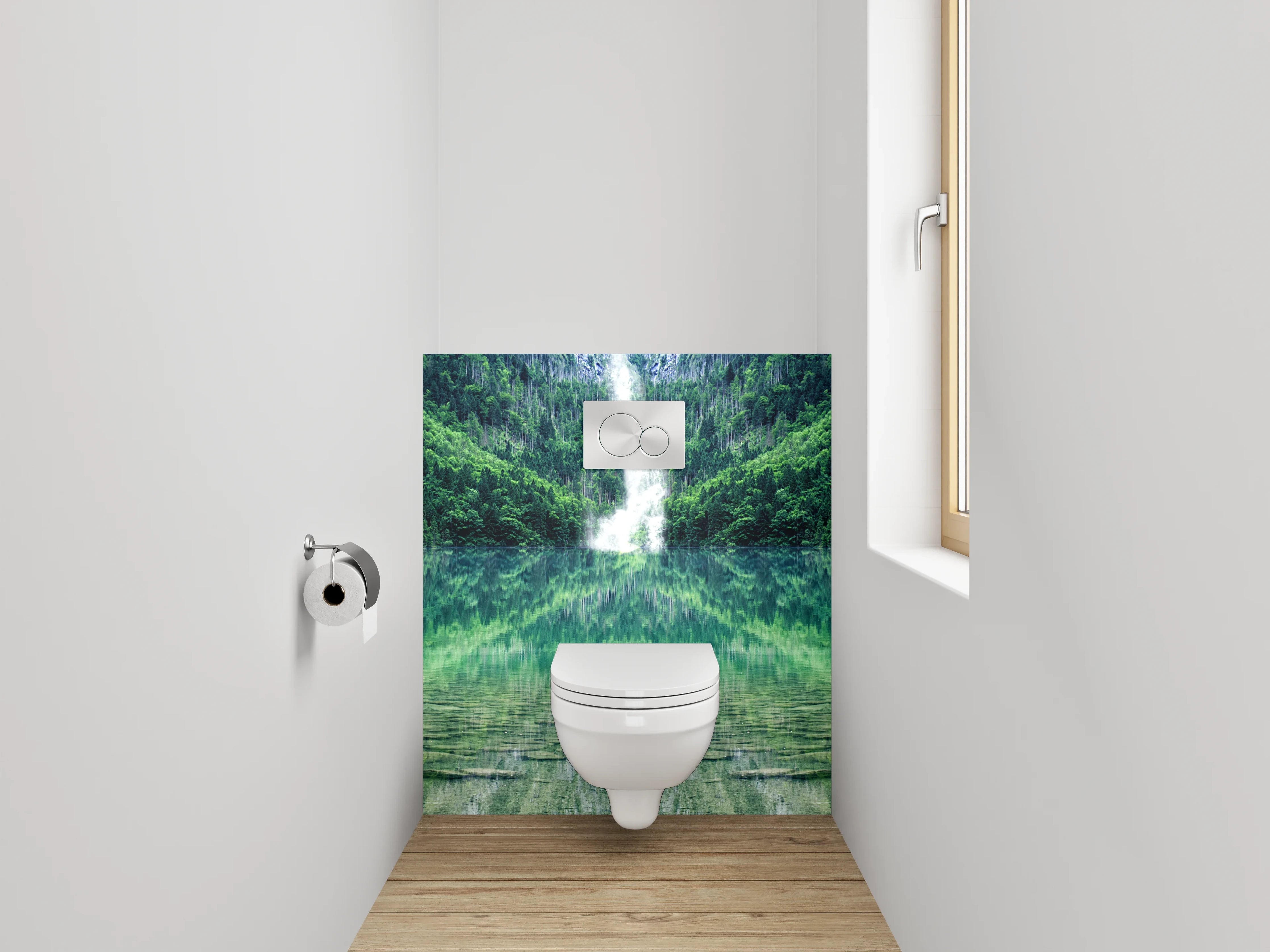 WC-Rückwand - Kristallklarer Bergsee mit Wasserfall