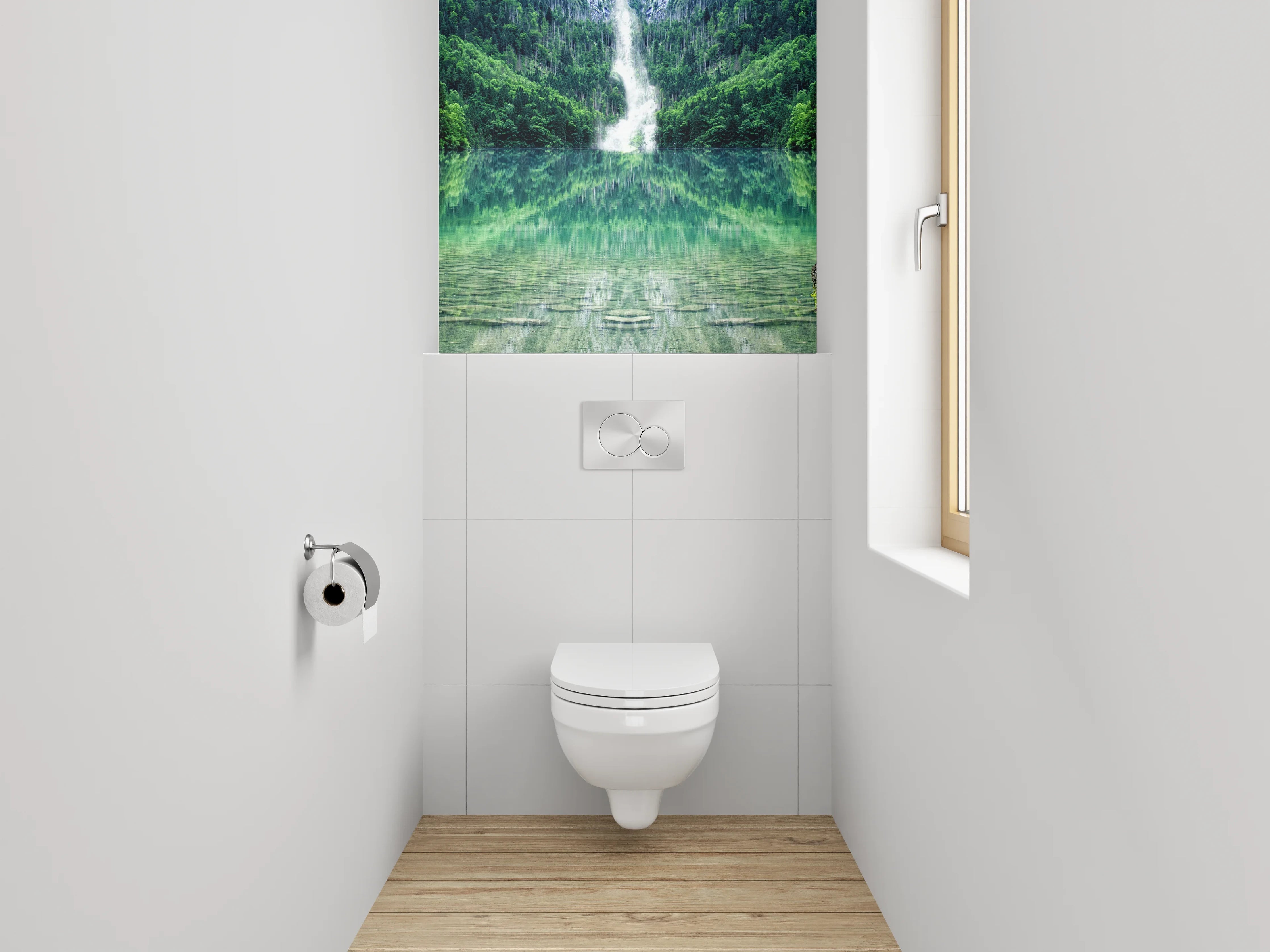 WC-Rückwand - Kristallklarer Bergsee mit Wasserfall