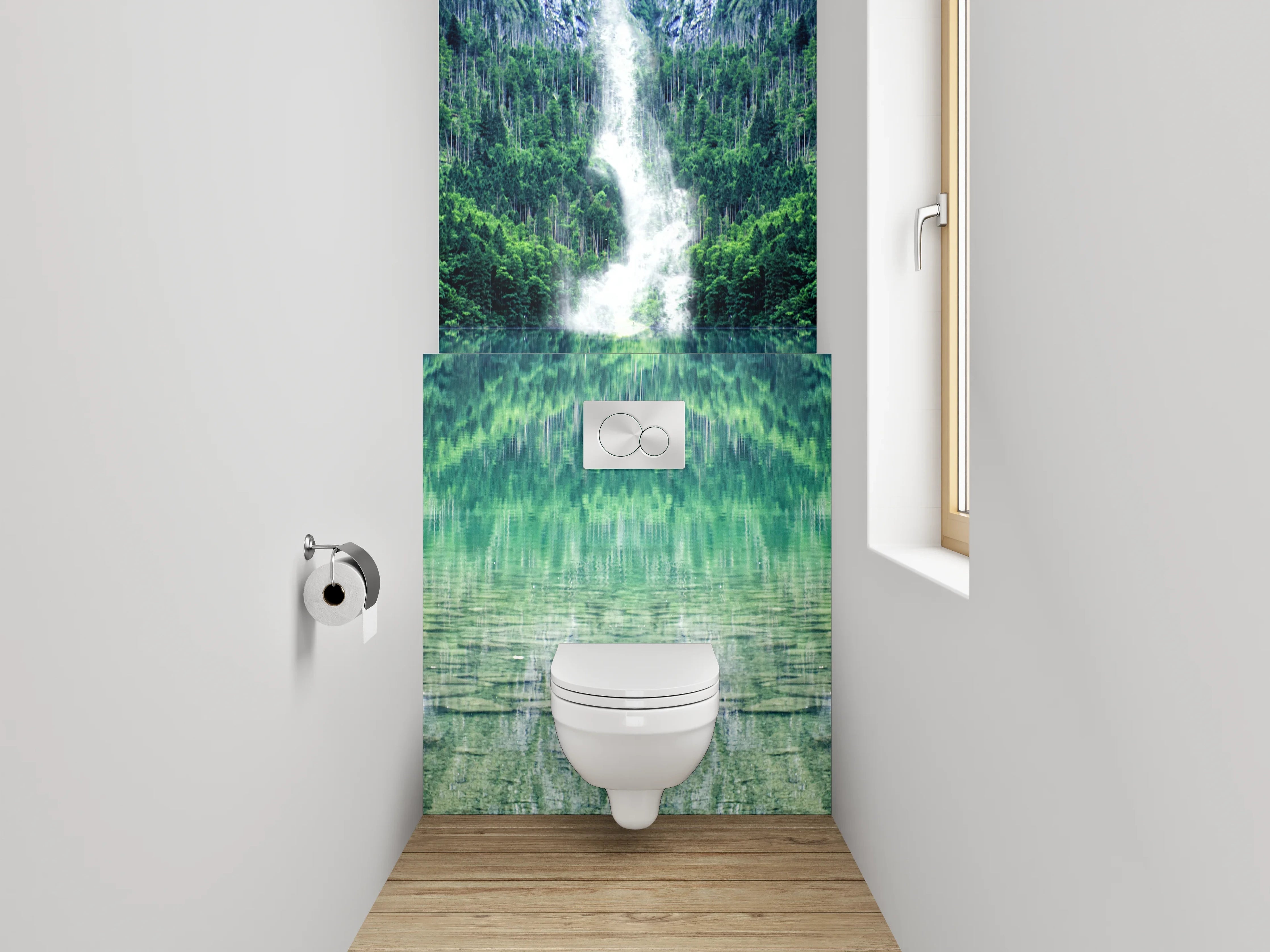WC-Rückwand - Kristallklarer Bergsee mit Wasserfall