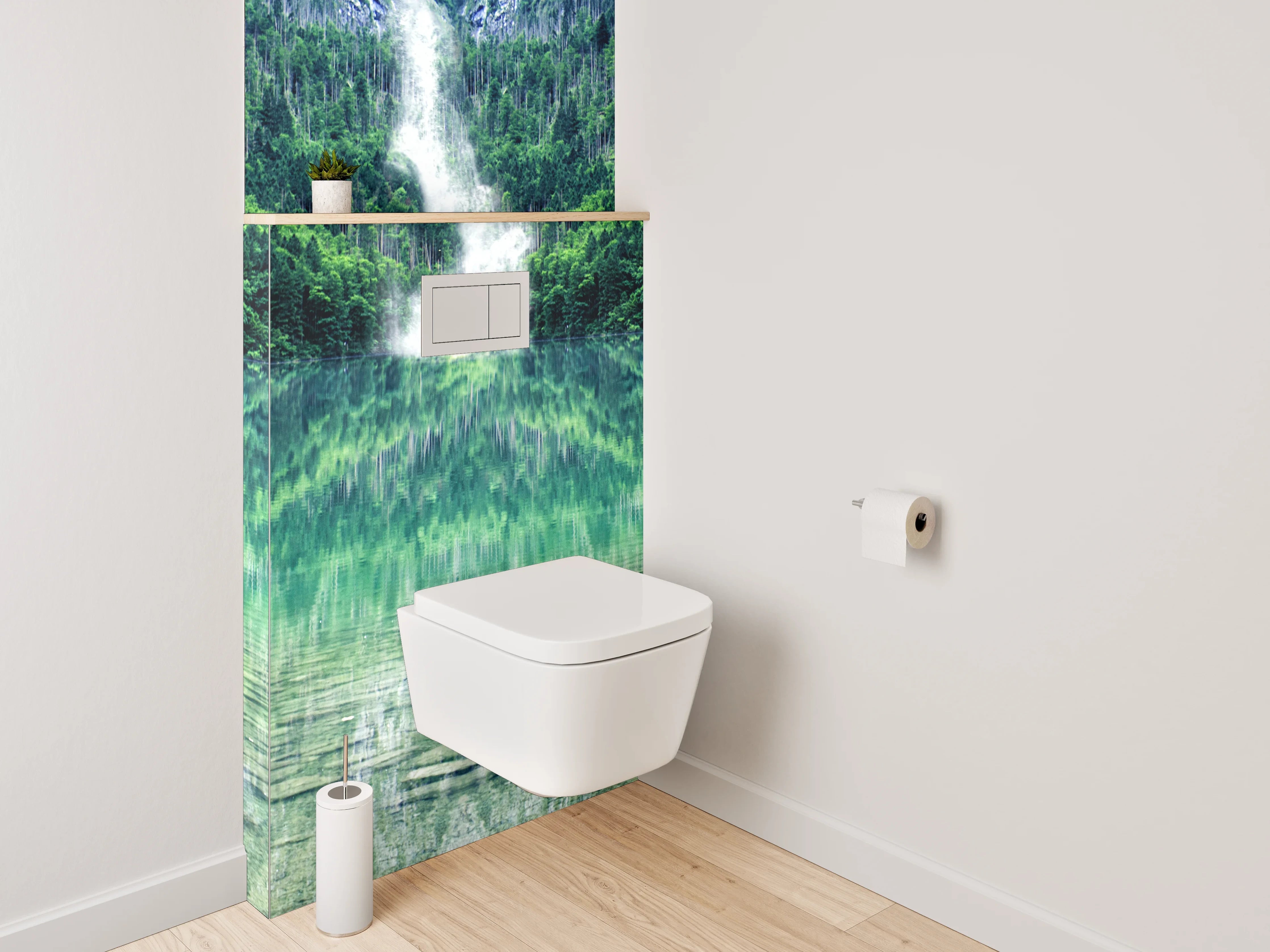 WC-Rückwand - Kristallklarer Bergsee mit Wasserfall