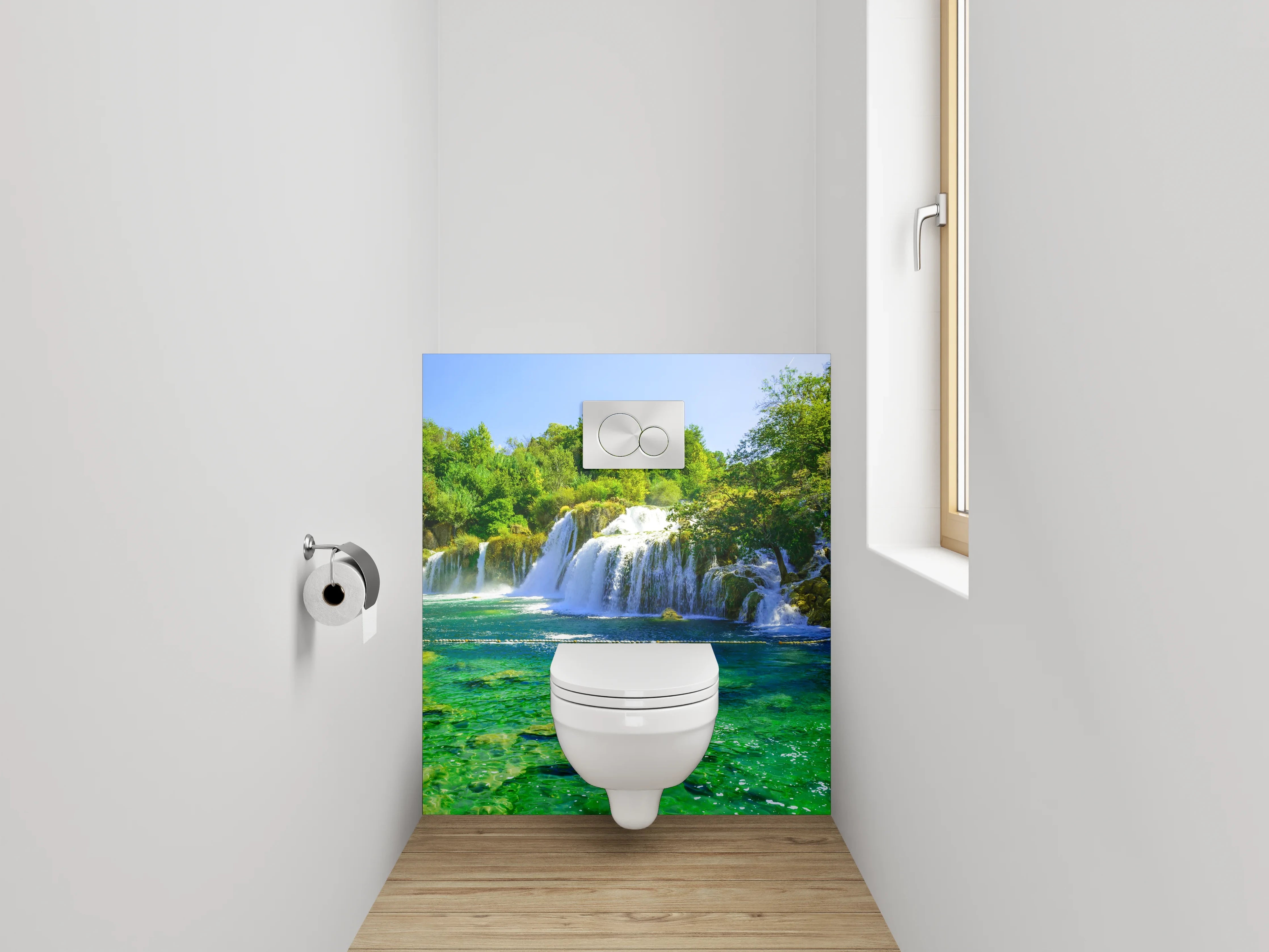 WC-Rückwand - Kristallklarer Wasserfall Naturidyll