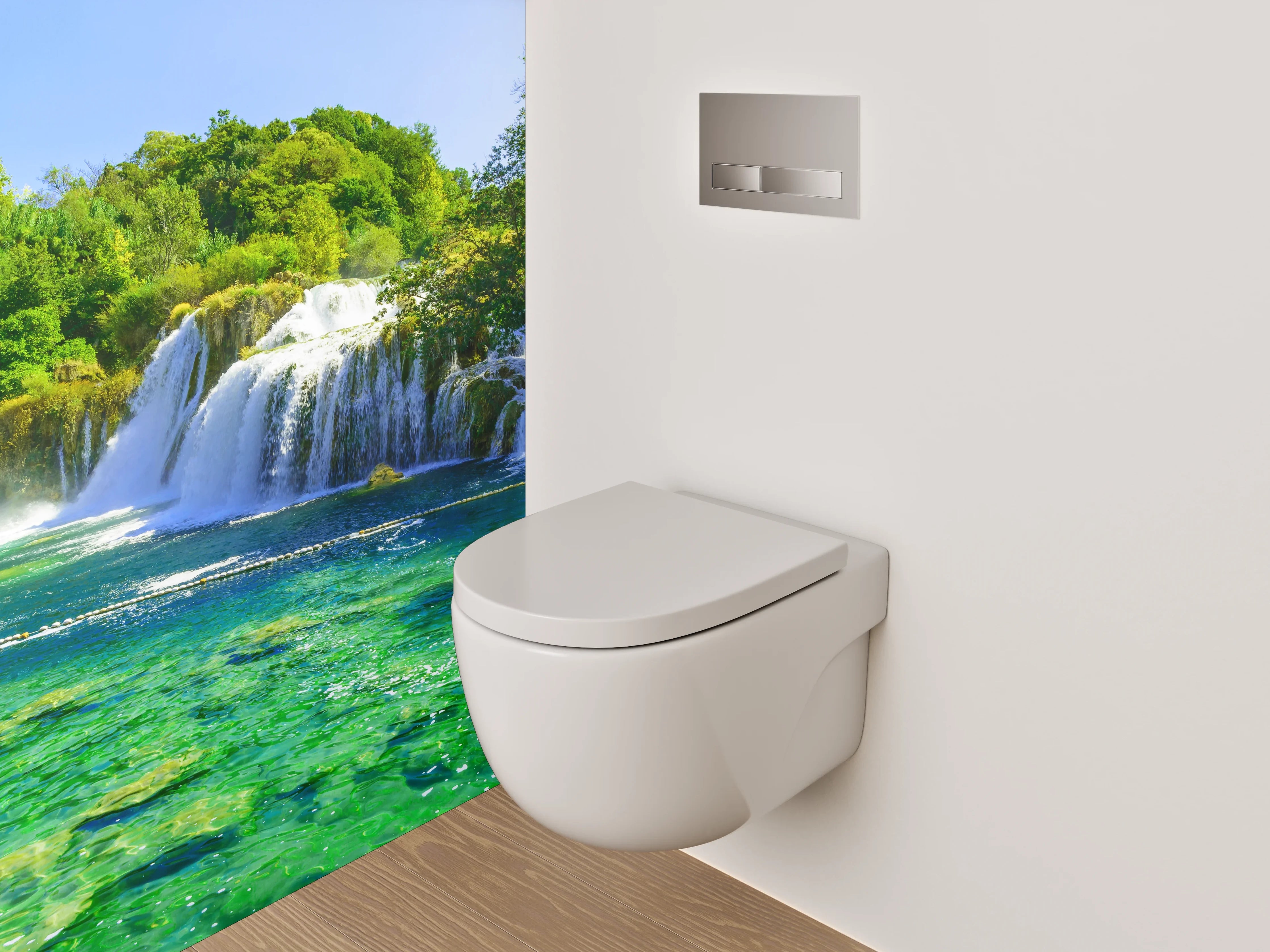 WC-Rückwand - Kristallklarer Wasserfall Naturidyll