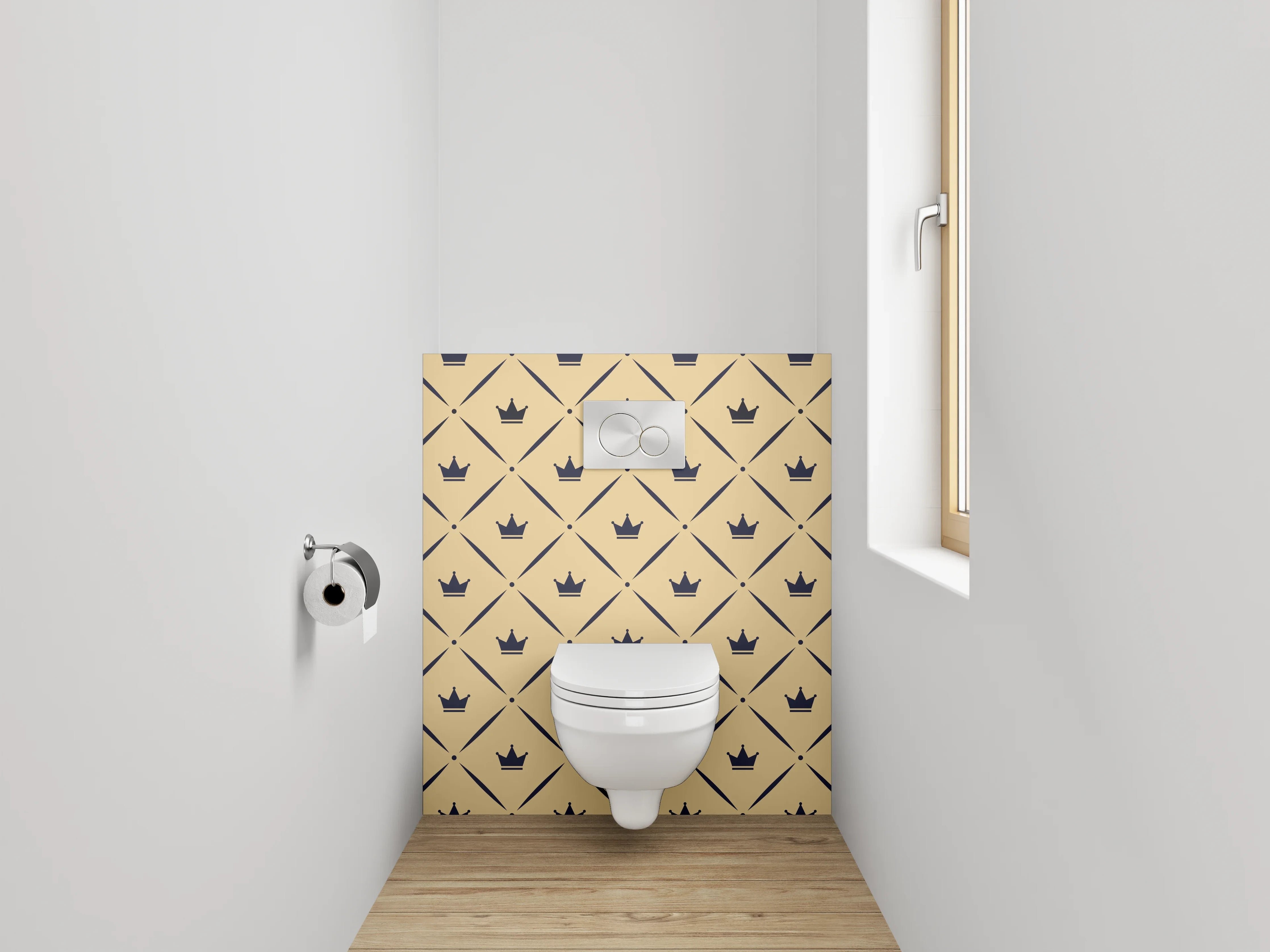WC-Rückwand - Krone Muster Beige Schwarz