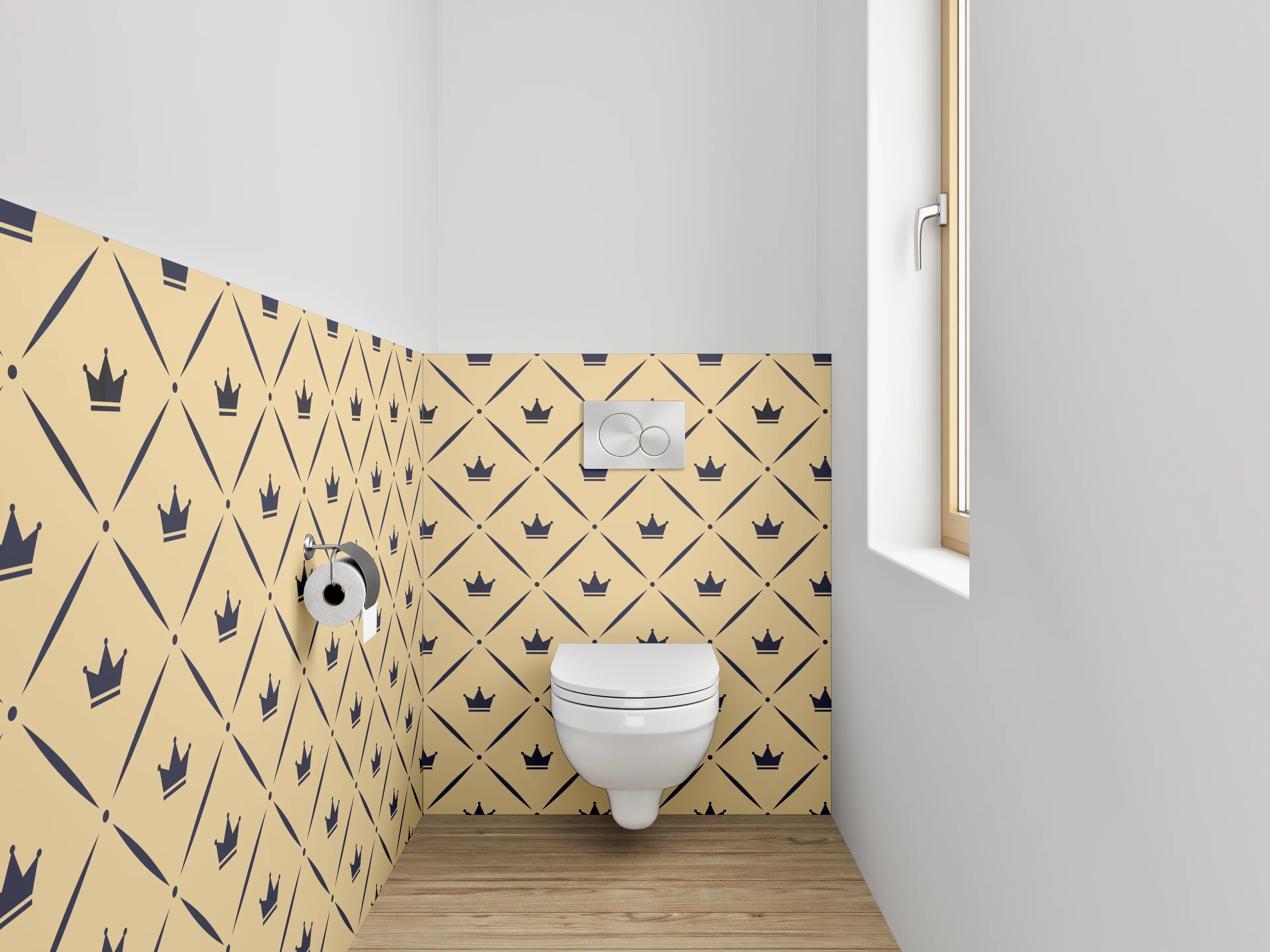 WC-Rückwand - Krone Muster Beige Schwarz