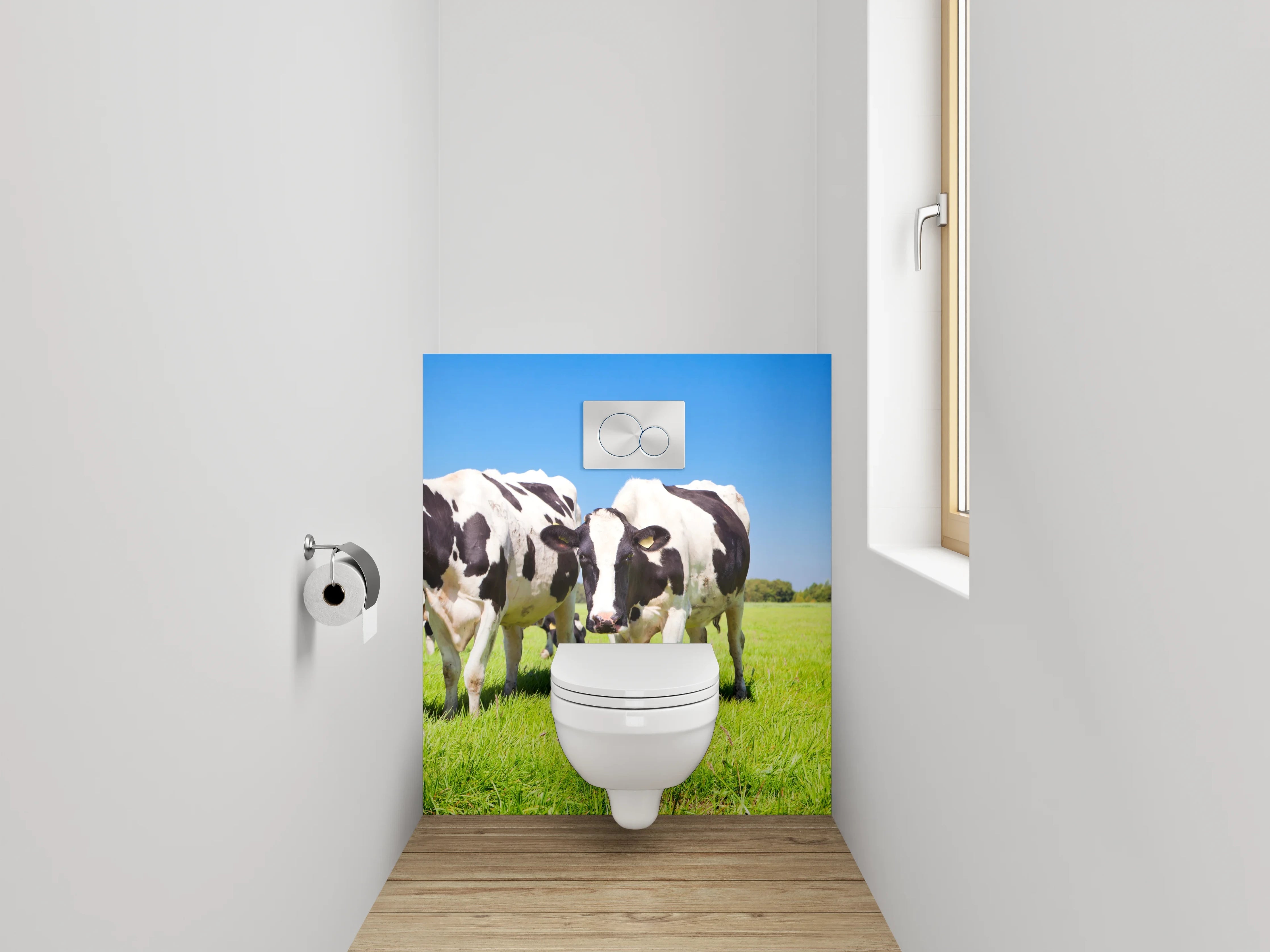 WC-Rückwand - Kühe auf grüner Wiese Panorama