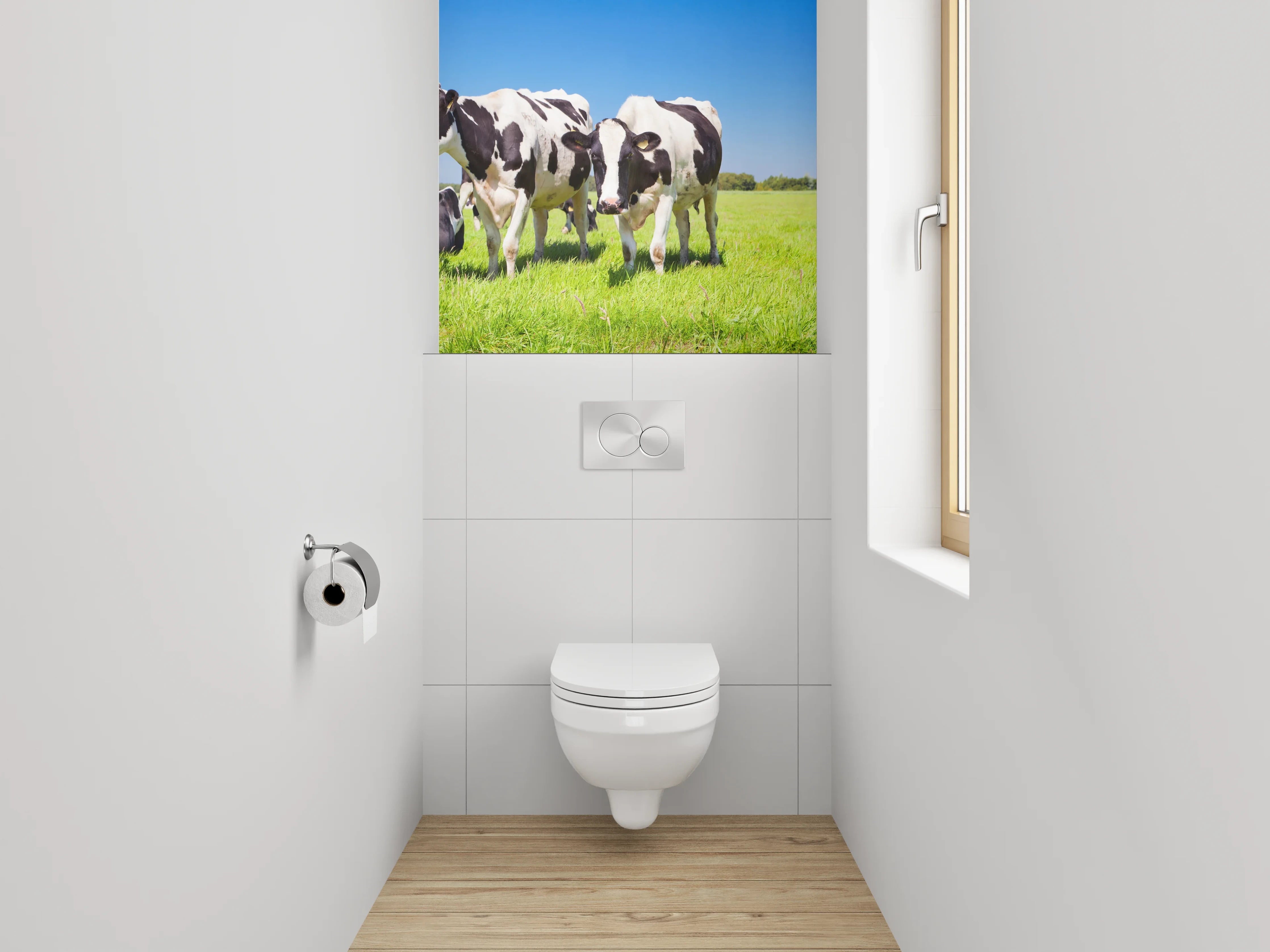 WC-Rückwand - Kühe auf grüner Wiese Panorama